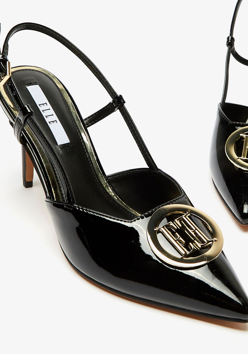 ELLE Women's Monogram Accented Sandals with Stiletto Heels-Women%27s Heel Shoes-image-3