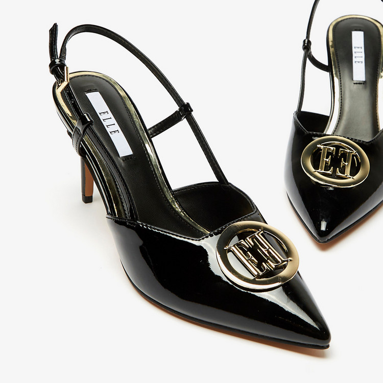 ELLE Women's Monogram Accented Sandals with Stiletto Heels