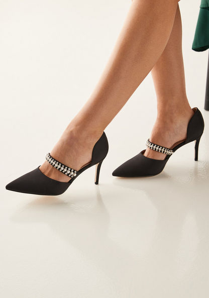 Celeste Embellished Slip-On Shoes with Stiletto Heels-Women%27s Heel Shoes-image-0