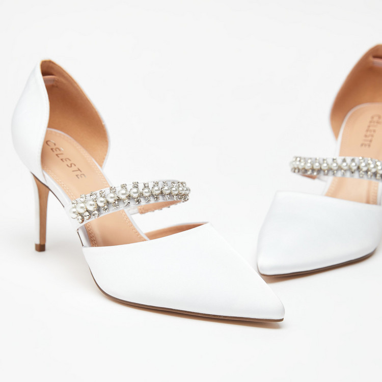 Celeste Embellished Slip-On Shoes with Stiletto Heels