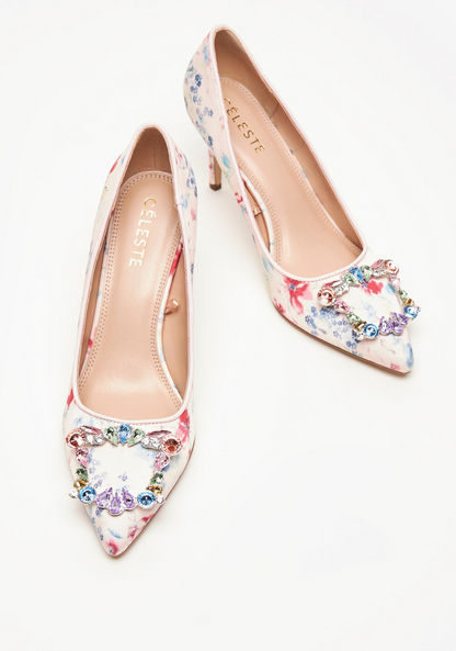 Celeste Women's Floral Print Slip-On Shoes with Stiletto Heels