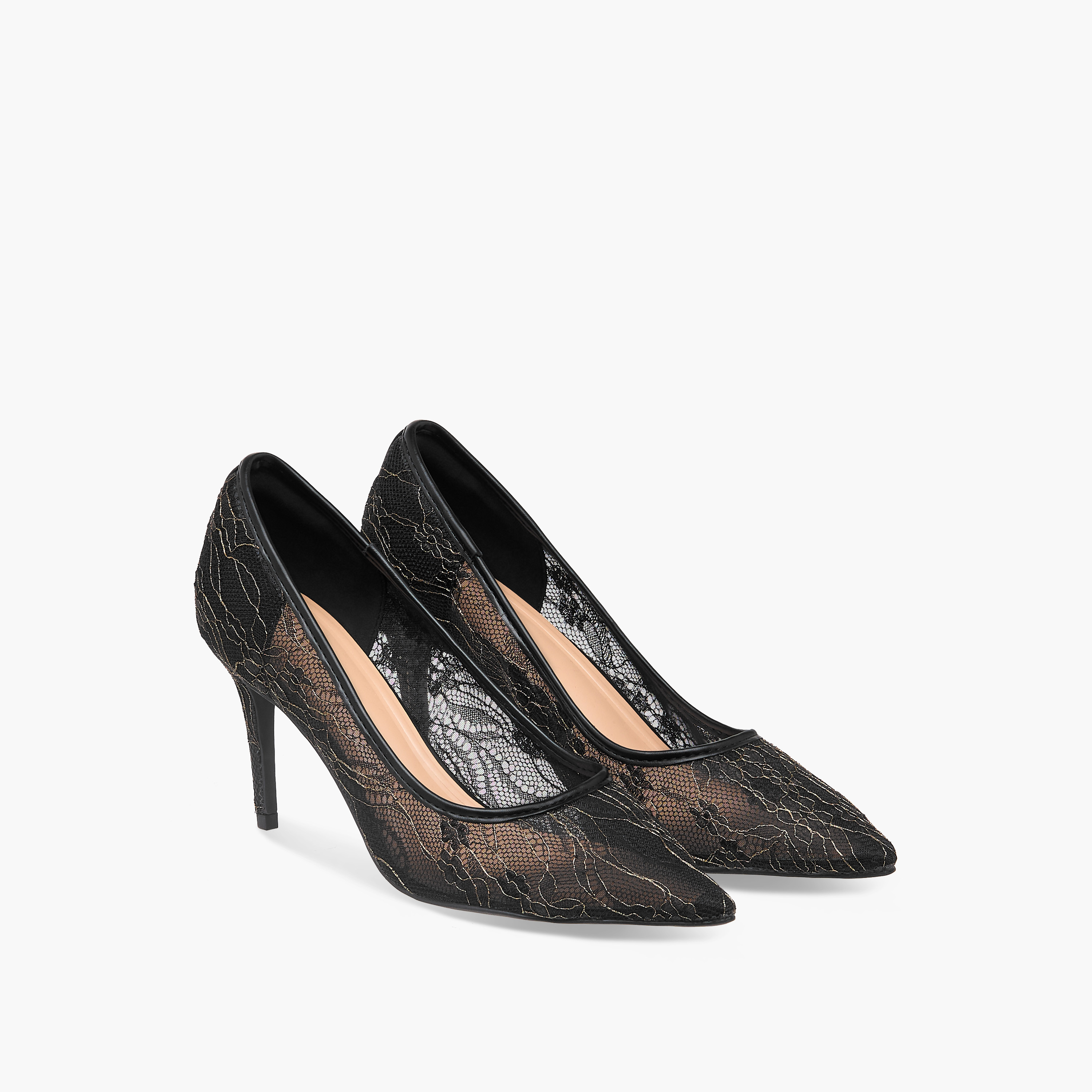 Celeste Women's Lace Detail Slip-On Pumps with Stiletto Heels-women-shoes-heels-image-1