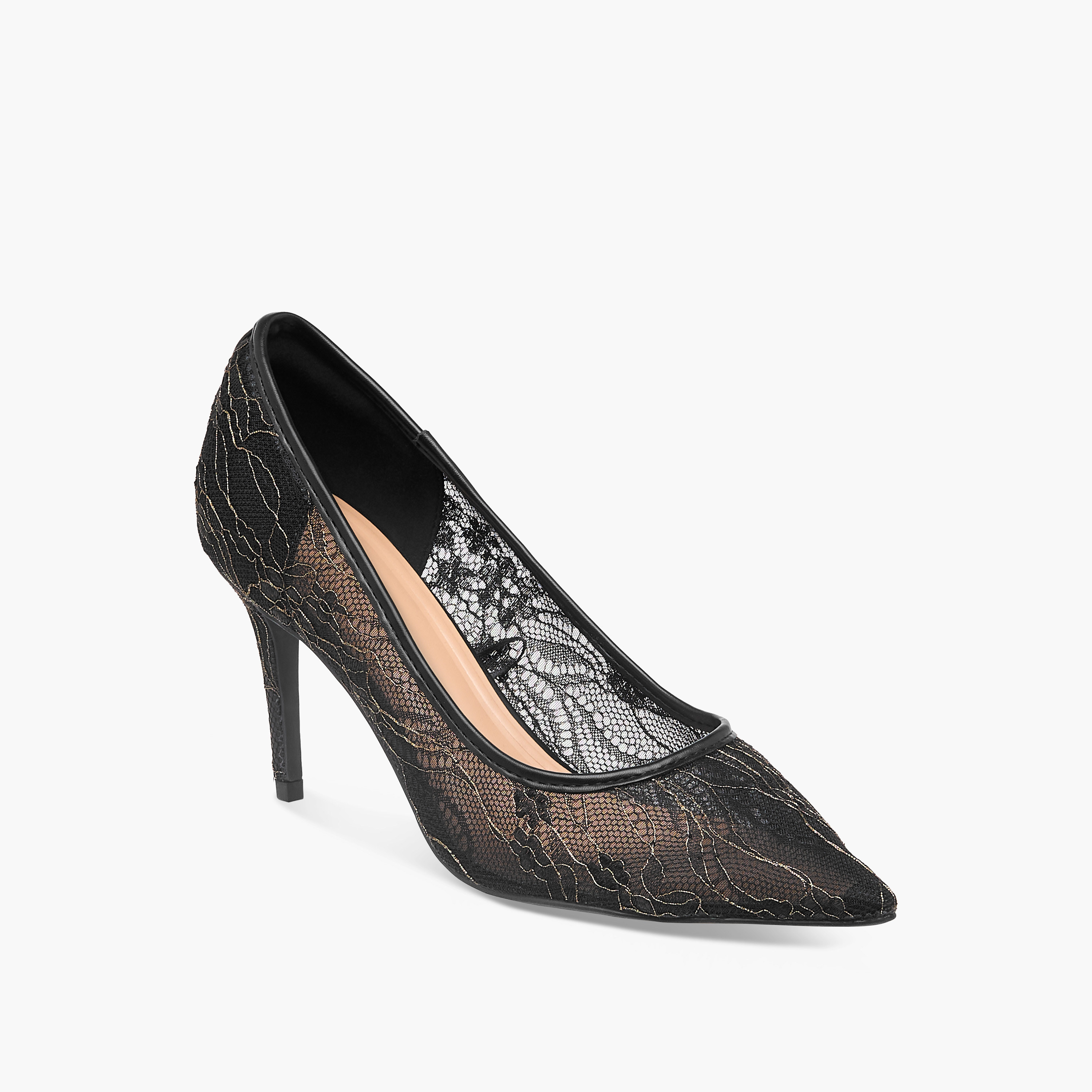 Celeste Women's Lace Detail Slip-On Pumps with Stiletto Heels-women-shoes-heels-image-2