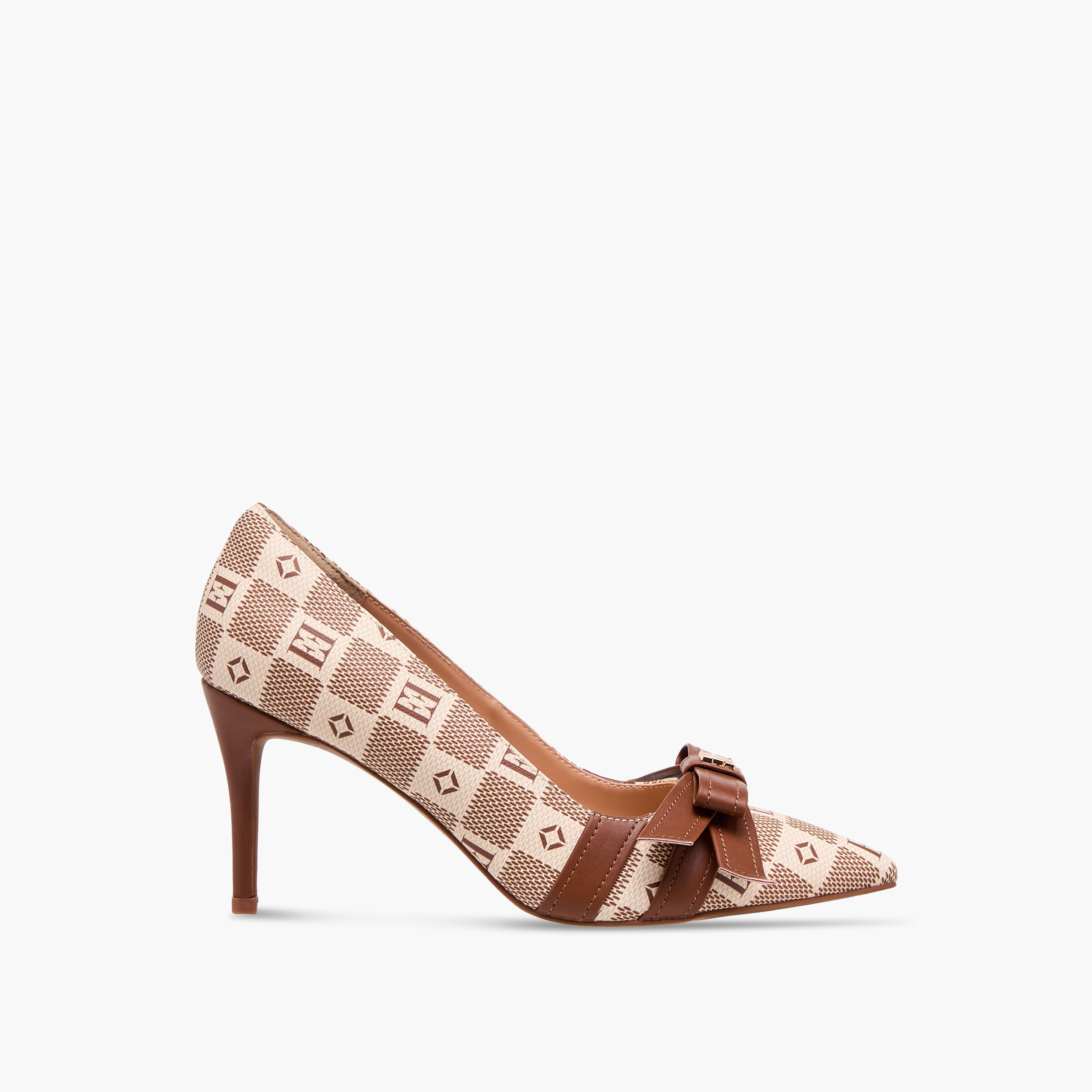 Elle Women's Damier Monogram Print Slip-On Pumps with Stiletto Heels-women-shoes-heels-image-3