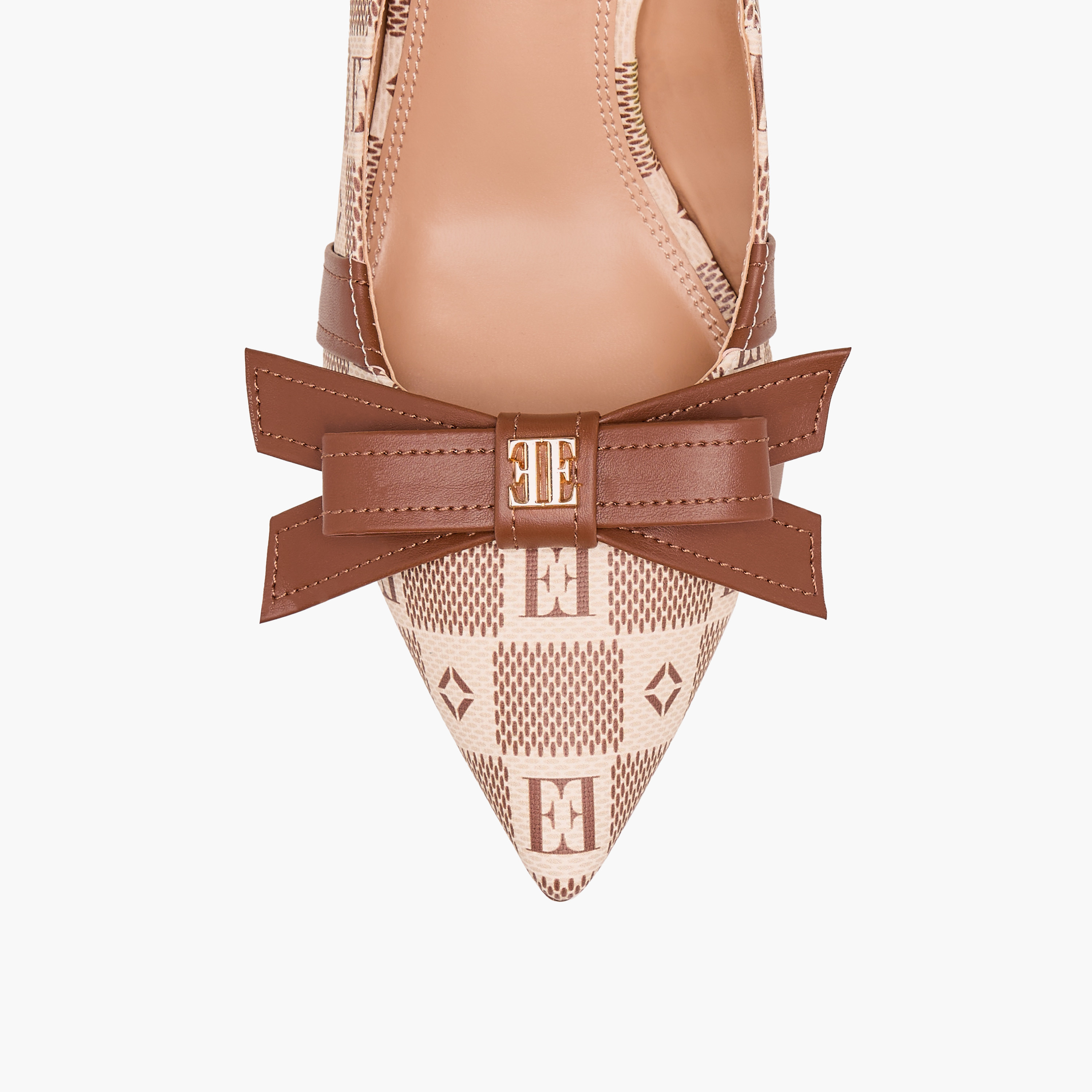 Elle Women's Damier Monogram Print Slip-On Pumps with Stiletto Heels-women-shoes-heels-image-4