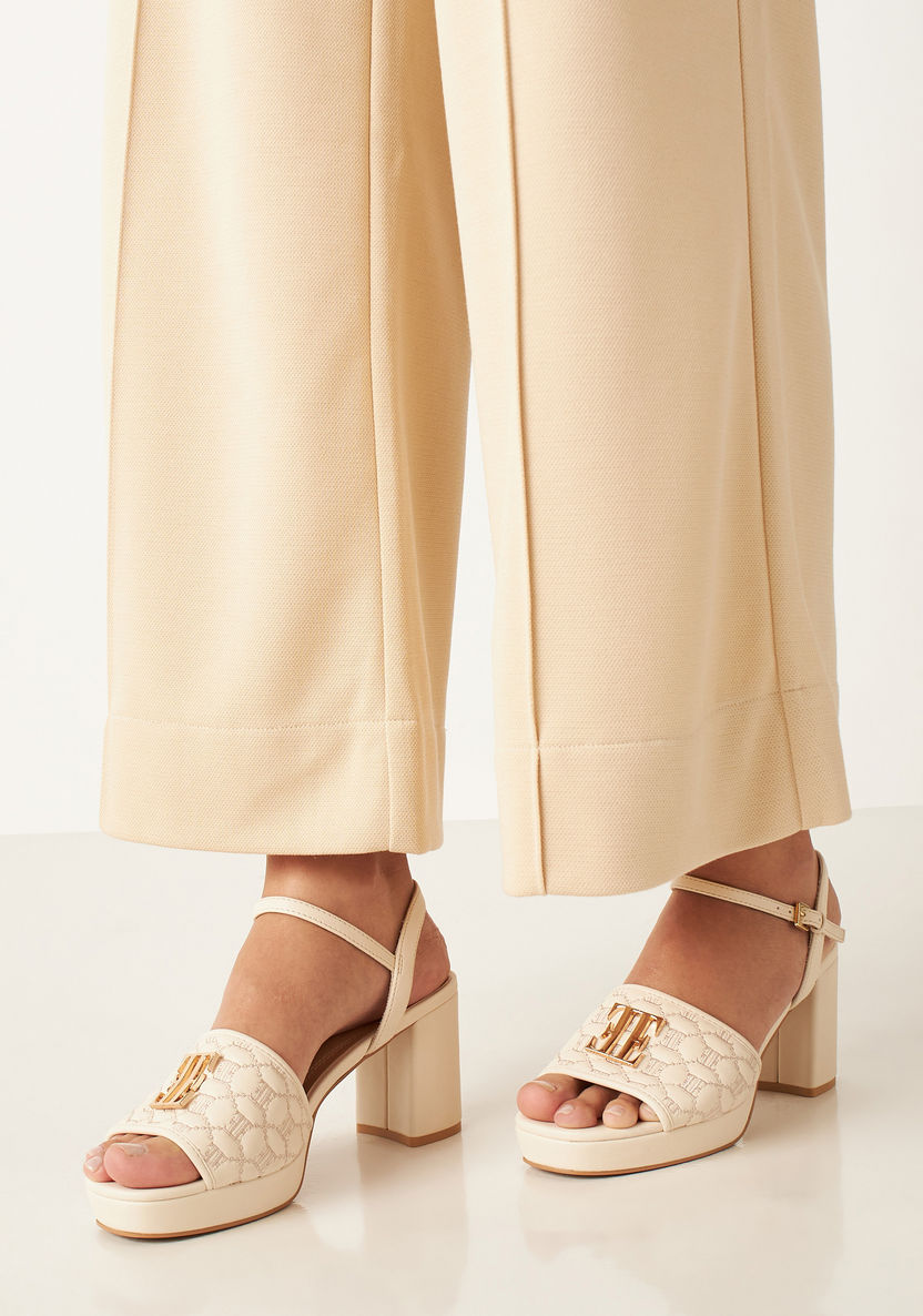 Elle Women's Embroidered Block Heels Sandals with Buckle Closure-Women%27s Heel Sandals-image-1