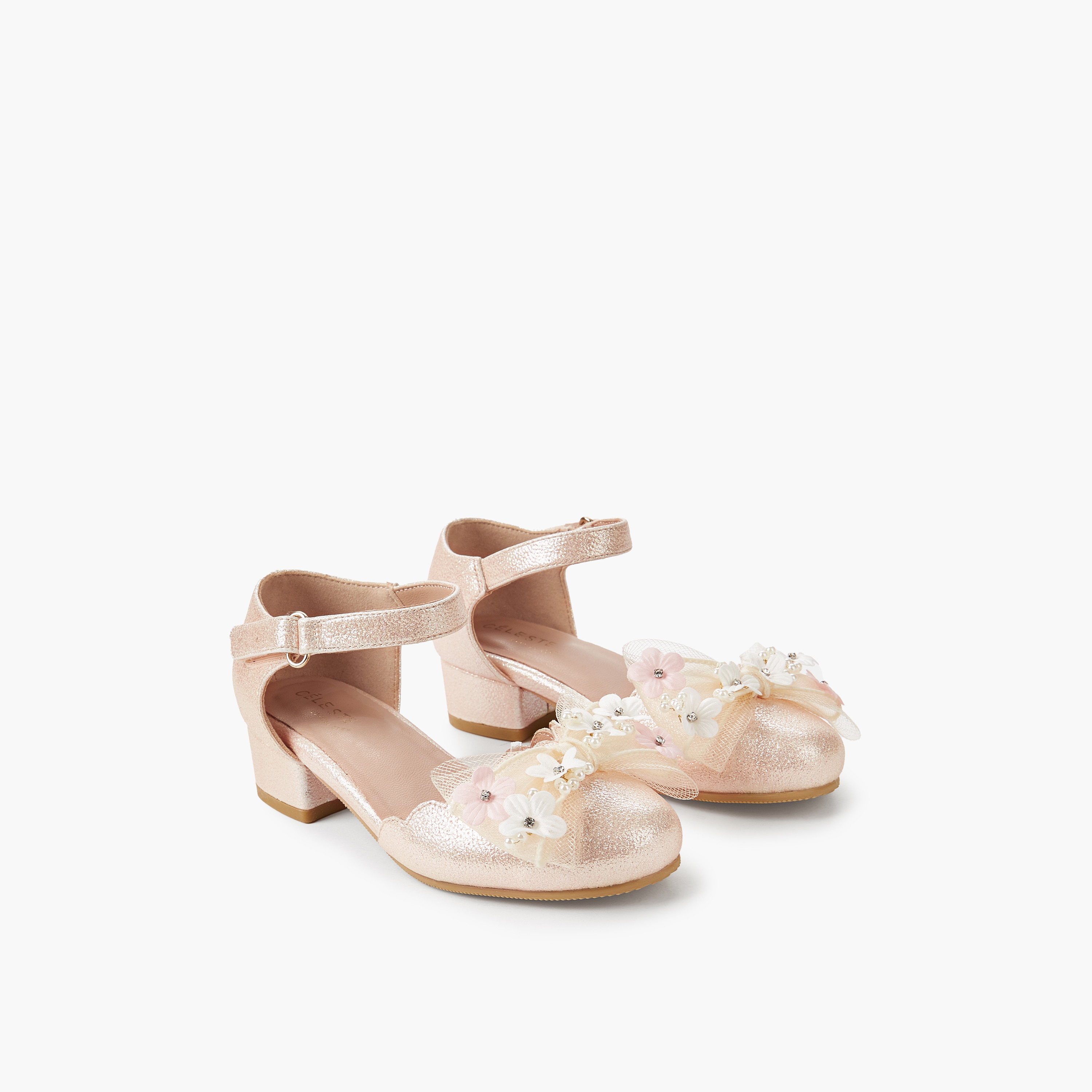Celeste Girls Floral Embellished Block Heel Shoes-girls-shoes-sandals-image-1