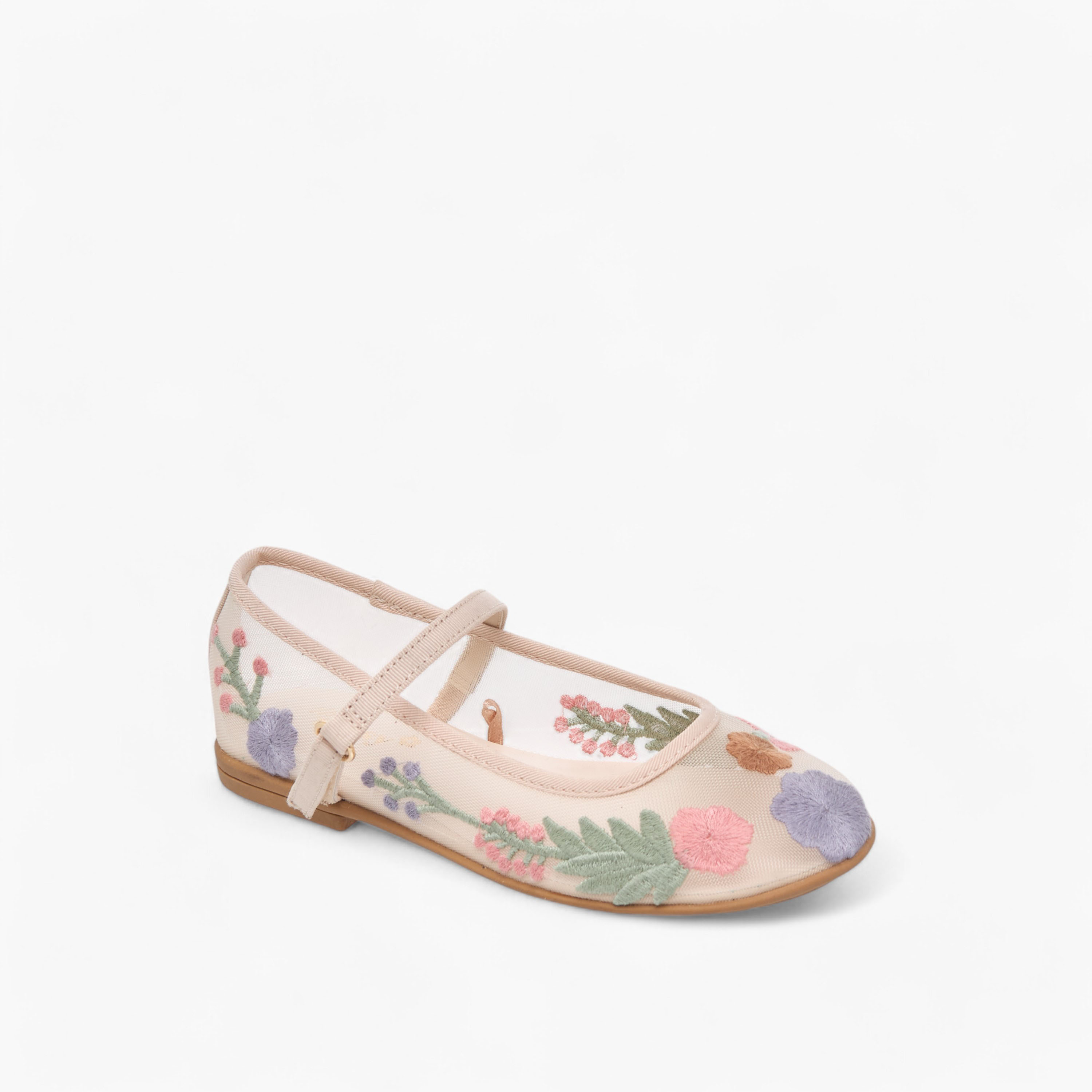 حذاء باليرينا بشريط إغلاق لاصق وتطريزات أزهار من ليتل ميسي-girls-shoes-maryjanes-image-2