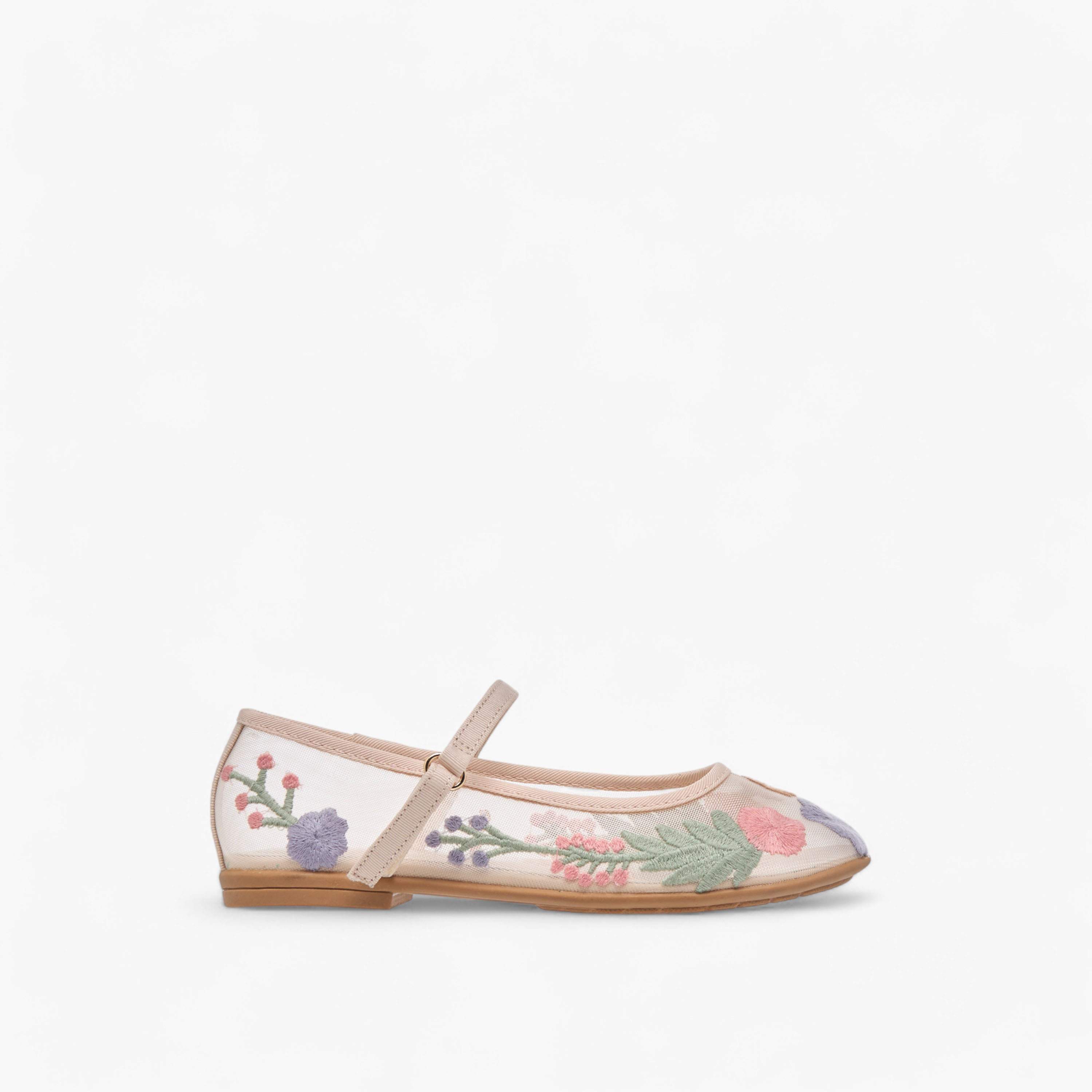 حذاء باليرينا بشريط إغلاق لاصق وتطريزات أزهار من ليتل ميسي-girls-shoes-maryjanes-image-3