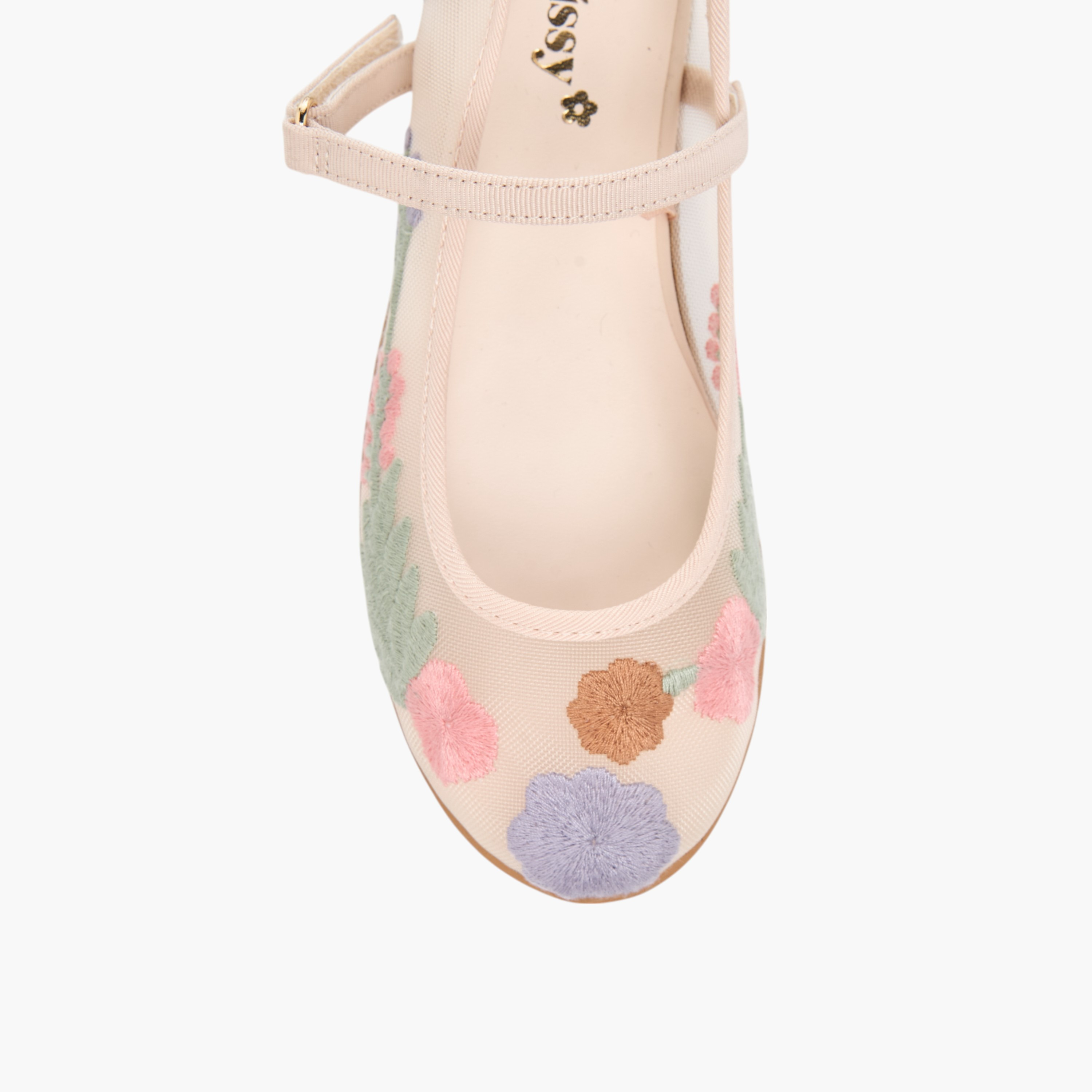 حذاء باليرينا بشريط إغلاق لاصق وتطريزات أزهار من ليتل ميسي-girls-shoes-maryjanes-image-4