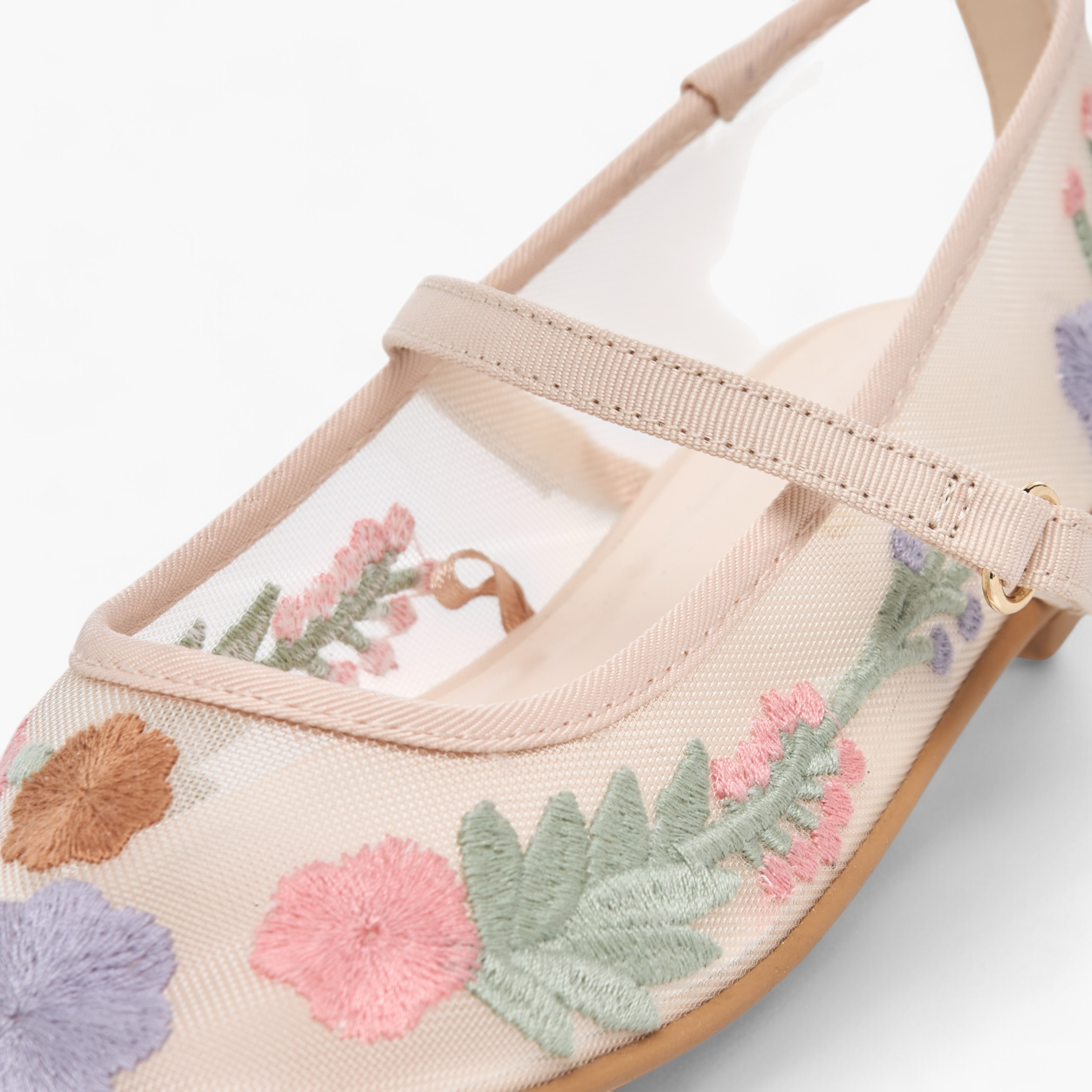 حذاء باليرينا بشريط إغلاق لاصق وتطريزات أزهار من ليتل ميسي-girls-shoes-maryjanes-image-5