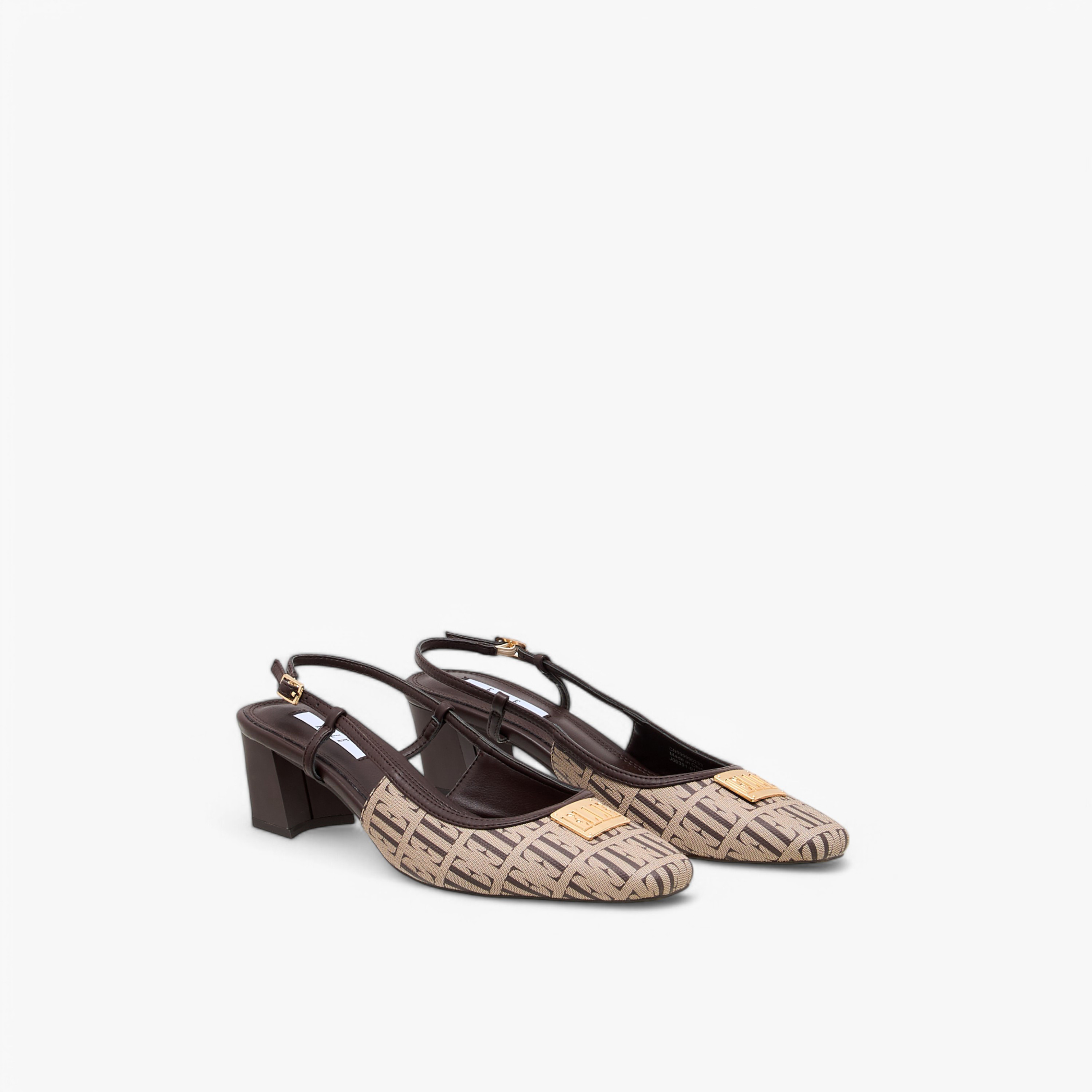 Elle Monogram Print Slingback Shoes with Buckle Closure-women-shoes-sandals-heeled-image-1