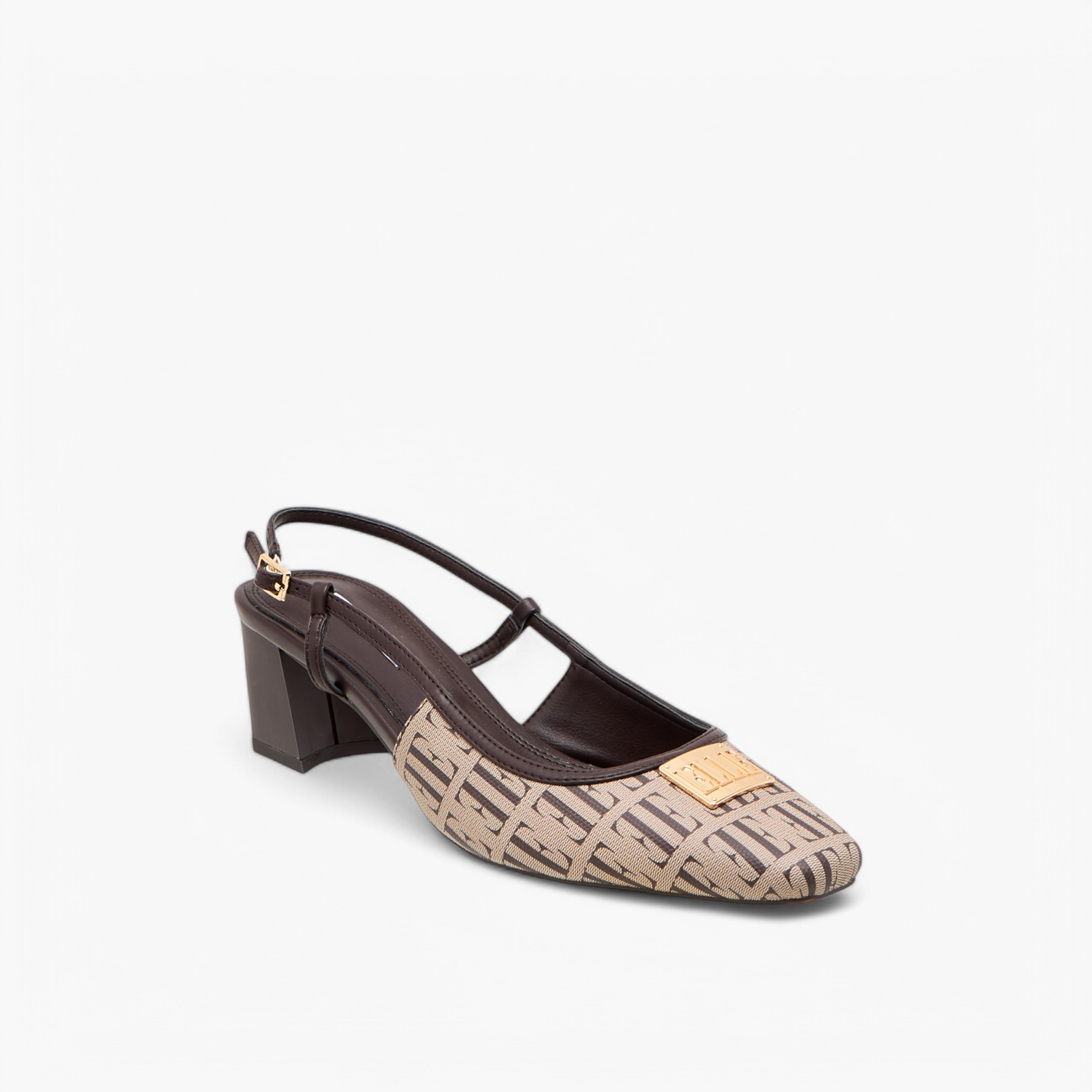 Elle Monogram Print Slingback Shoes with Buckle Closure-women-shoes-sandals-heeled-image-2