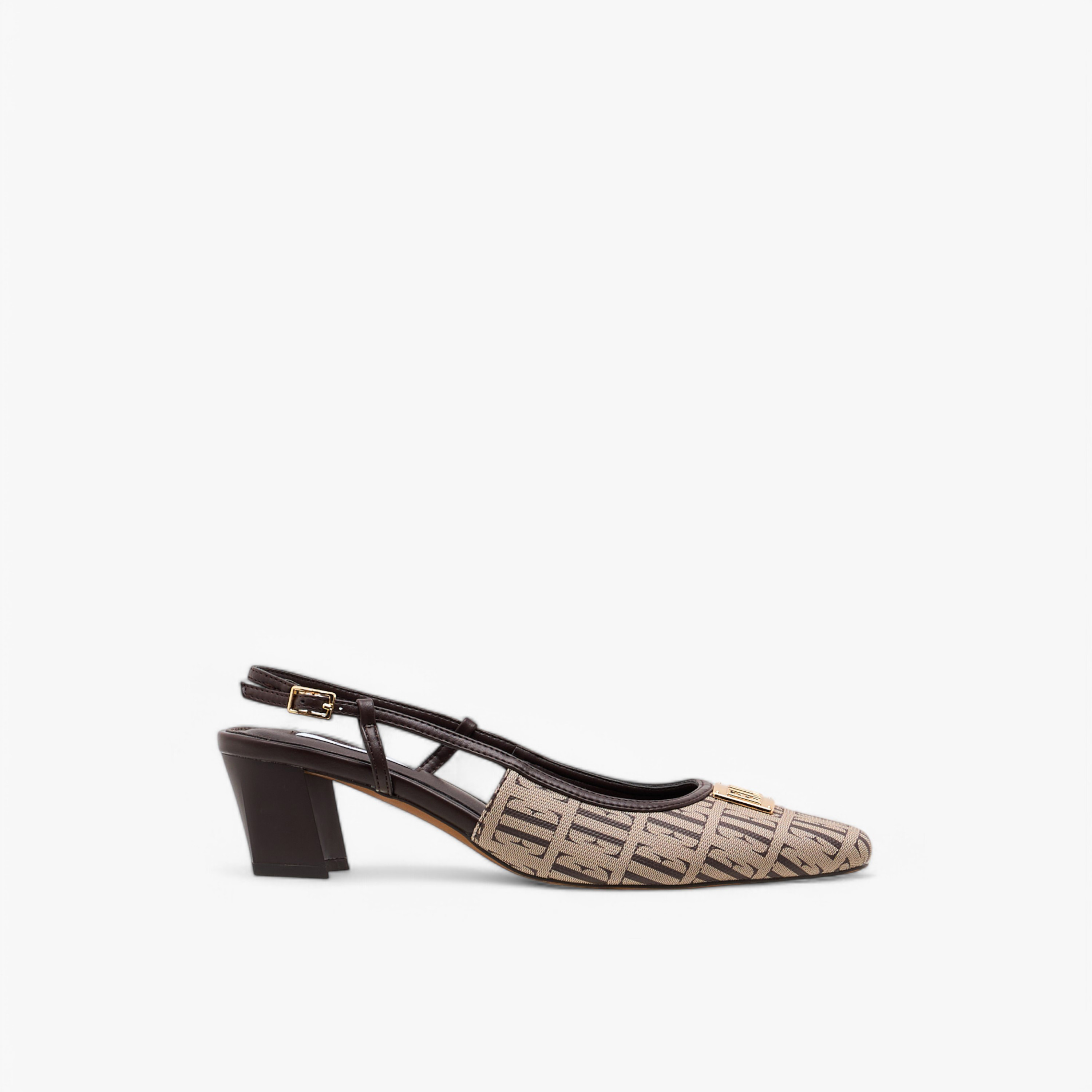 Elle Monogram Print Slingback Shoes with Buckle Closure-women-shoes-sandals-heeled-image-3