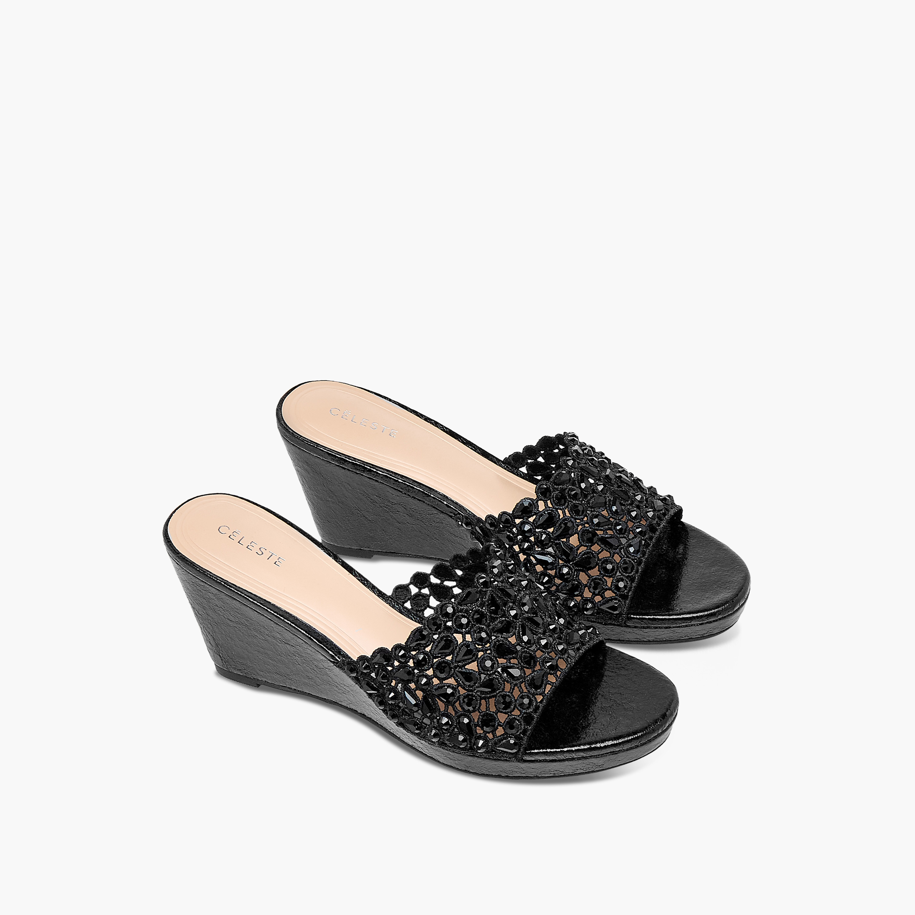 Celeste Women's Diamante Wedge Sandals with Slip On Closure-women-shoes-sandals-heeled-image-6
