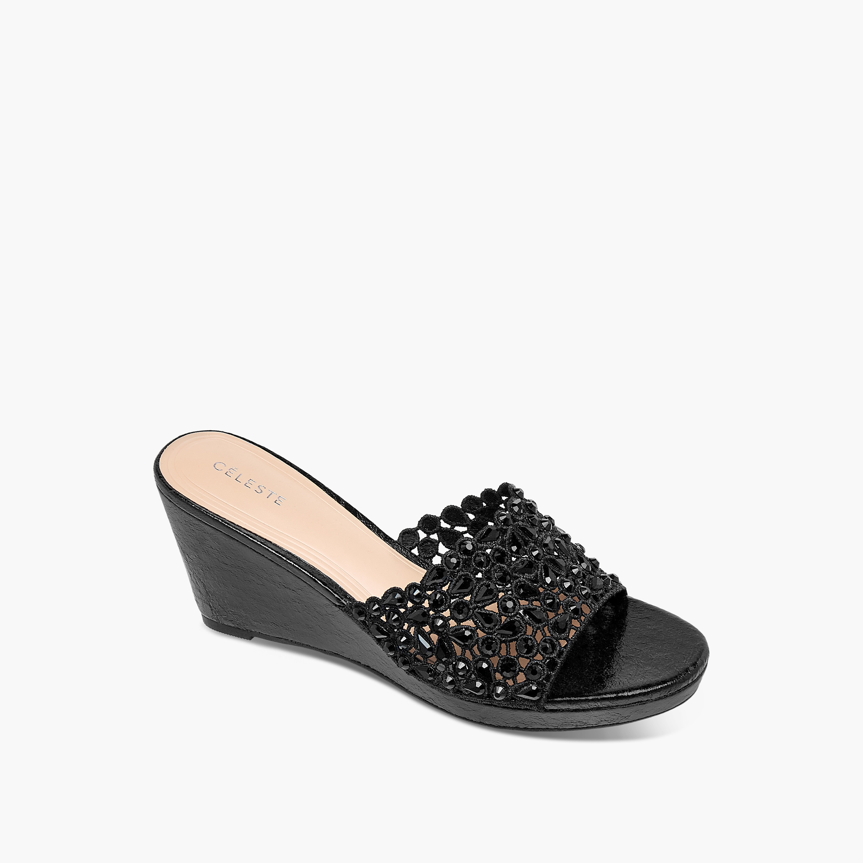Celeste Women's Diamante Wedge Sandals with Slip On Closure-women-shoes-sandals-heeled-image-7