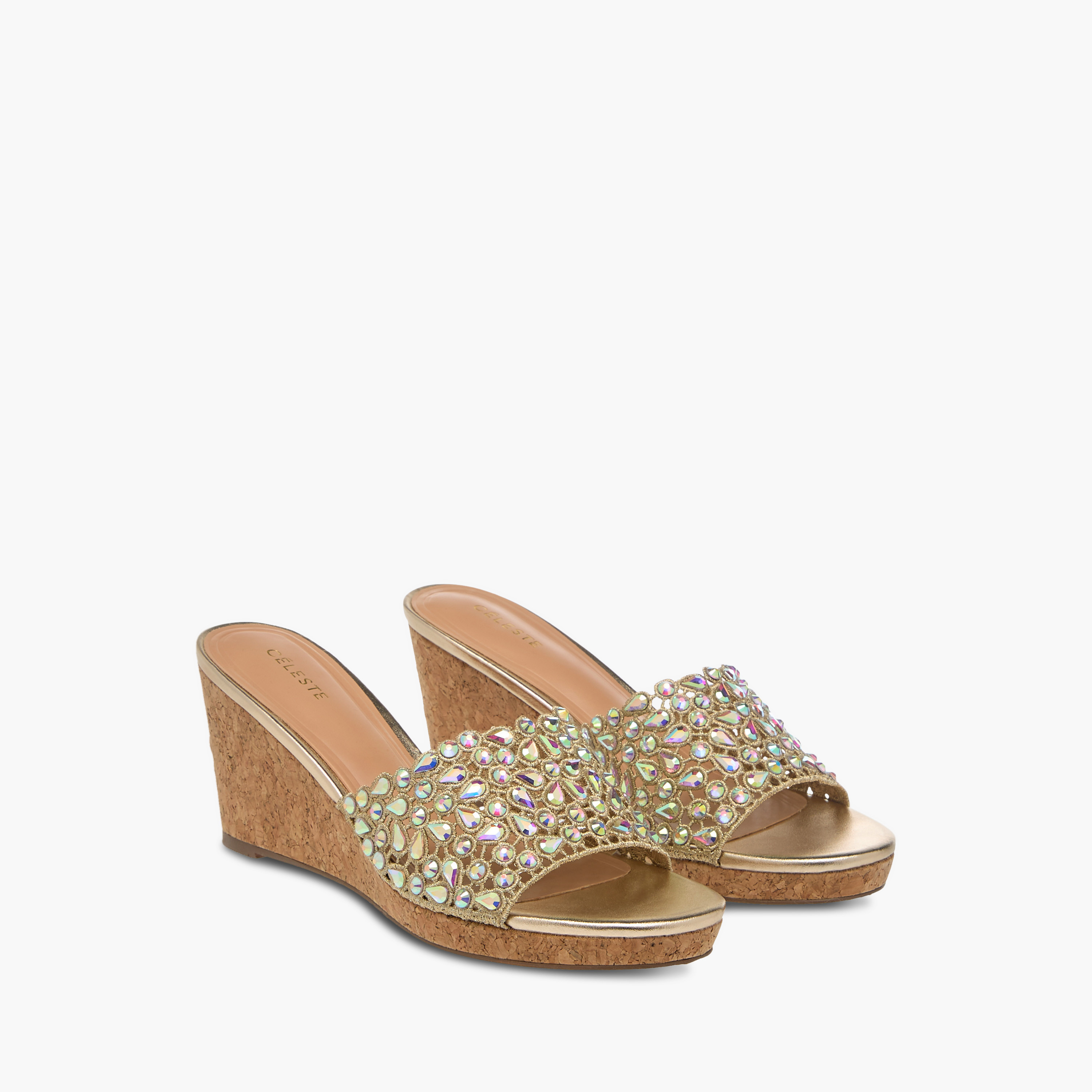 Celeste Women's Diamante Wedge Sandals with Slip On Closure-women-shoes-sandals-heeled-image-1