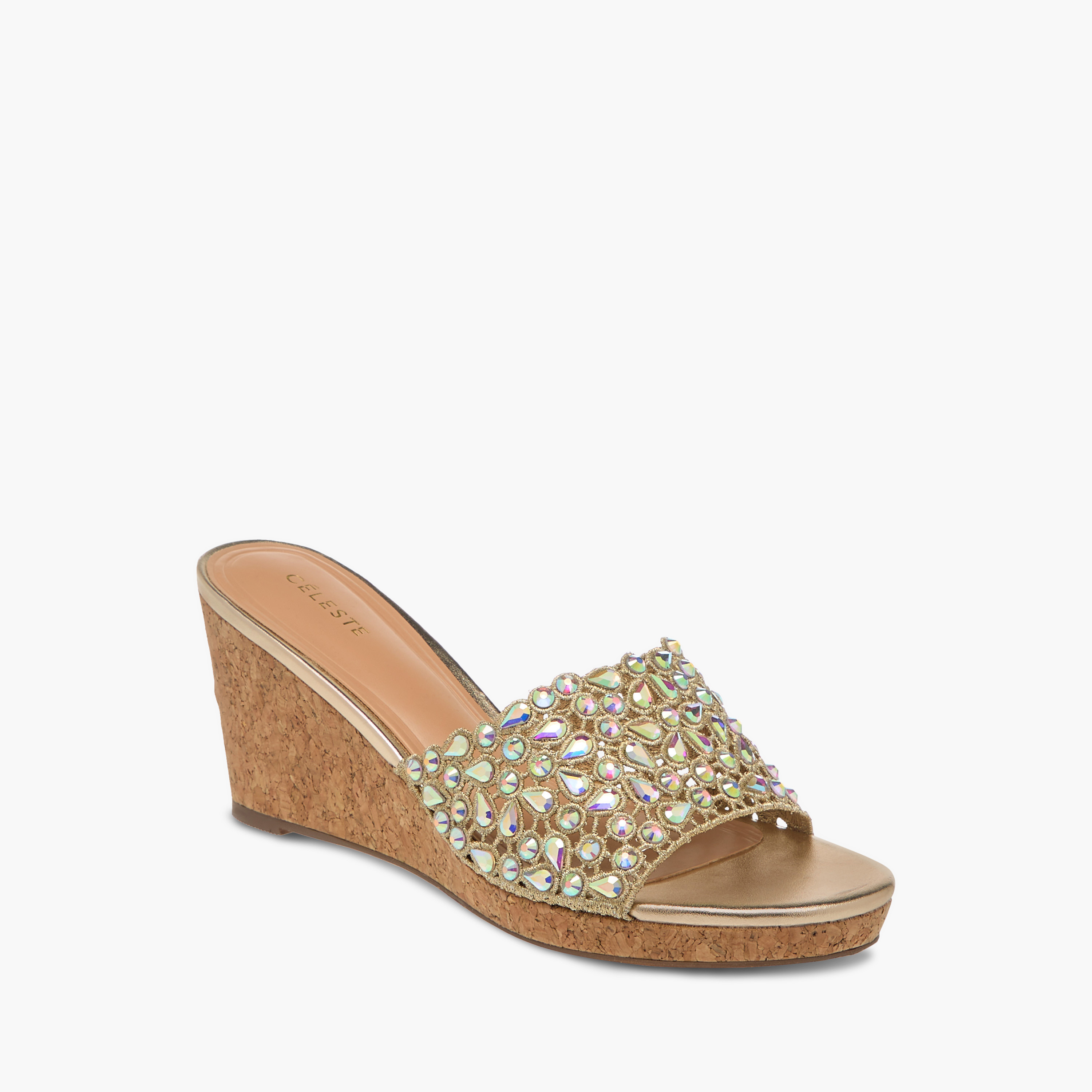 Celeste Women's Diamante Wedge Sandals with Slip On Closure-women-shoes-sandals-heeled-image-2