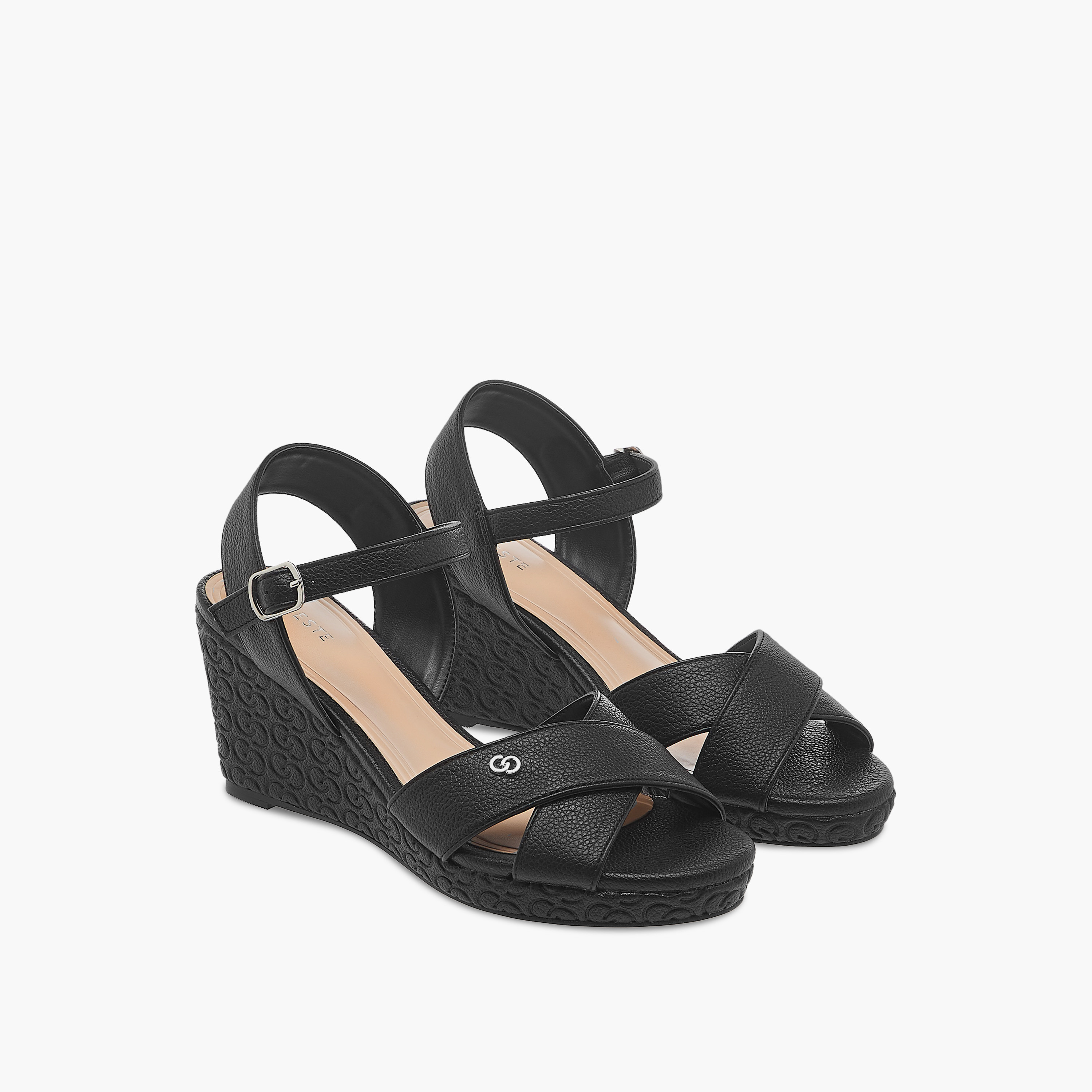 صندل بكعب ويدج وتفاصيل مونوجرام وإبزيم إغلاق للنساء من سيليست - J00412-022-women-shoes-sandals-heeled-image-5