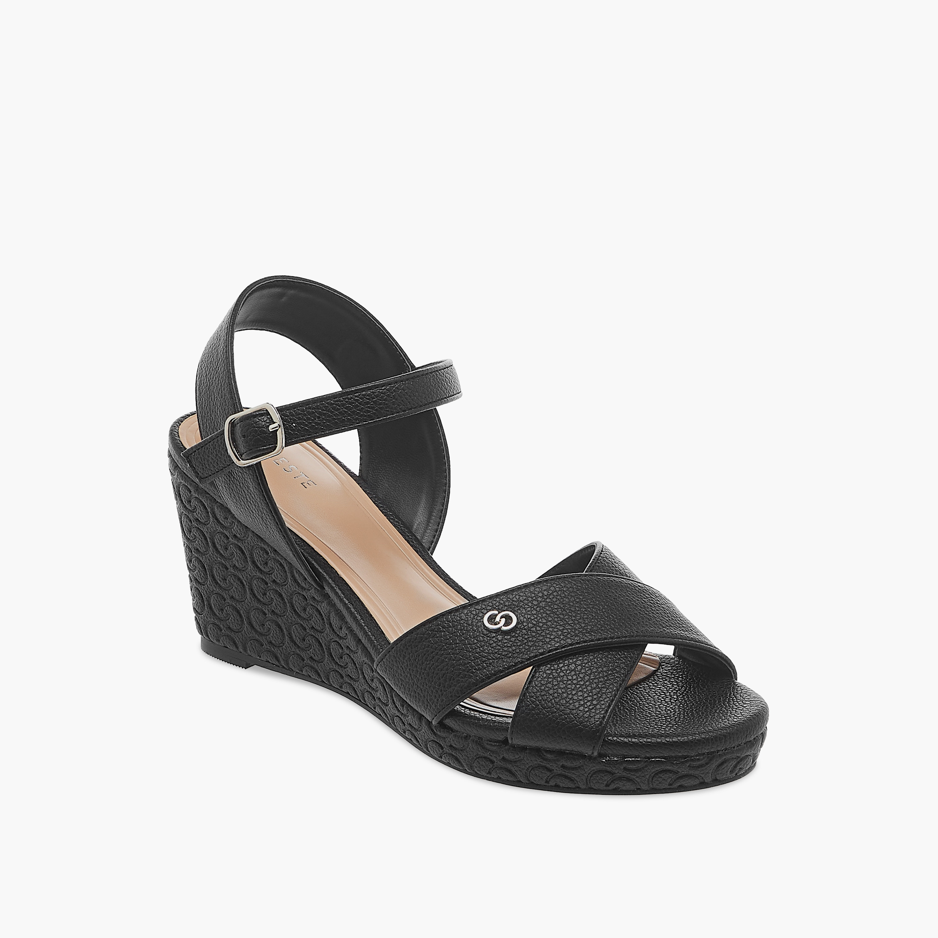 صندل بكعب ويدج وتفاصيل مونوجرام وإبزيم إغلاق للنساء من سيليست - J00412-022-women-shoes-sandals-heeled-image-6