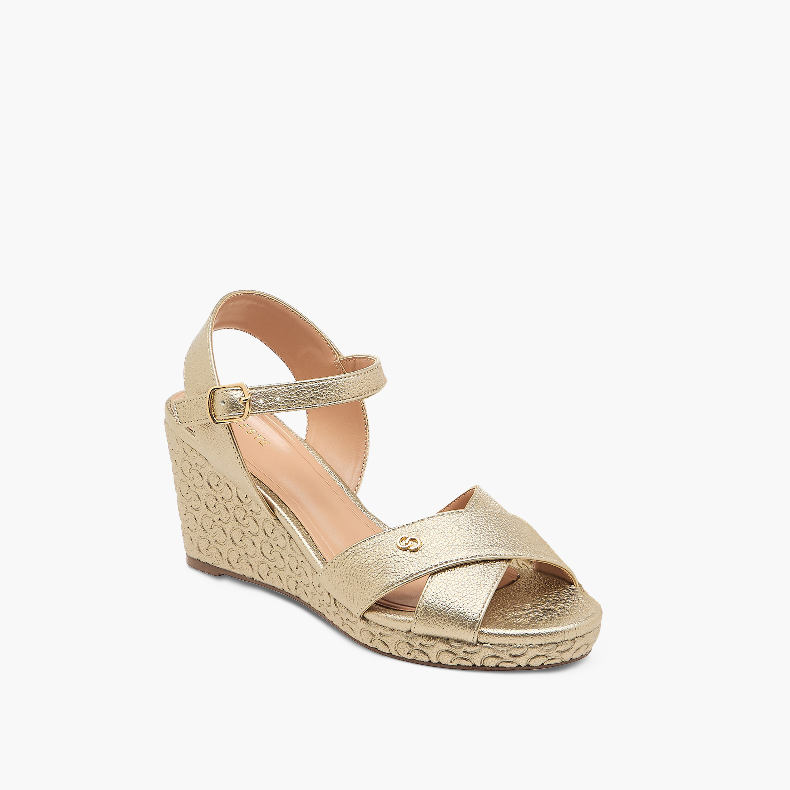 صندل بكعب ويدج وتفاصيل مونوجرام وإبزيم إغلاق للنساء من سيليست - J00412-022-women-shoes-sandals-heeled-image-2