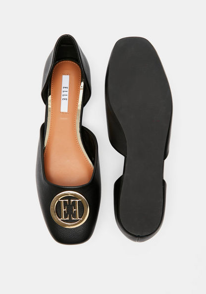 حذاء باليرينا نسائي سهل الارتداء بمقدمة مربعة مع شعار الماركة من إيل