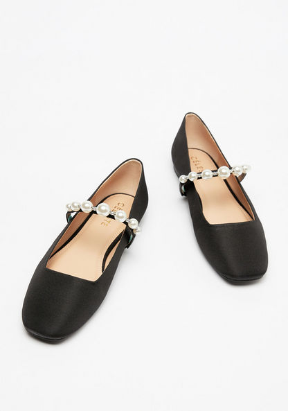 Celeste Women's Pearl Embellished Slip-On Square Toe Ballerina Shoes