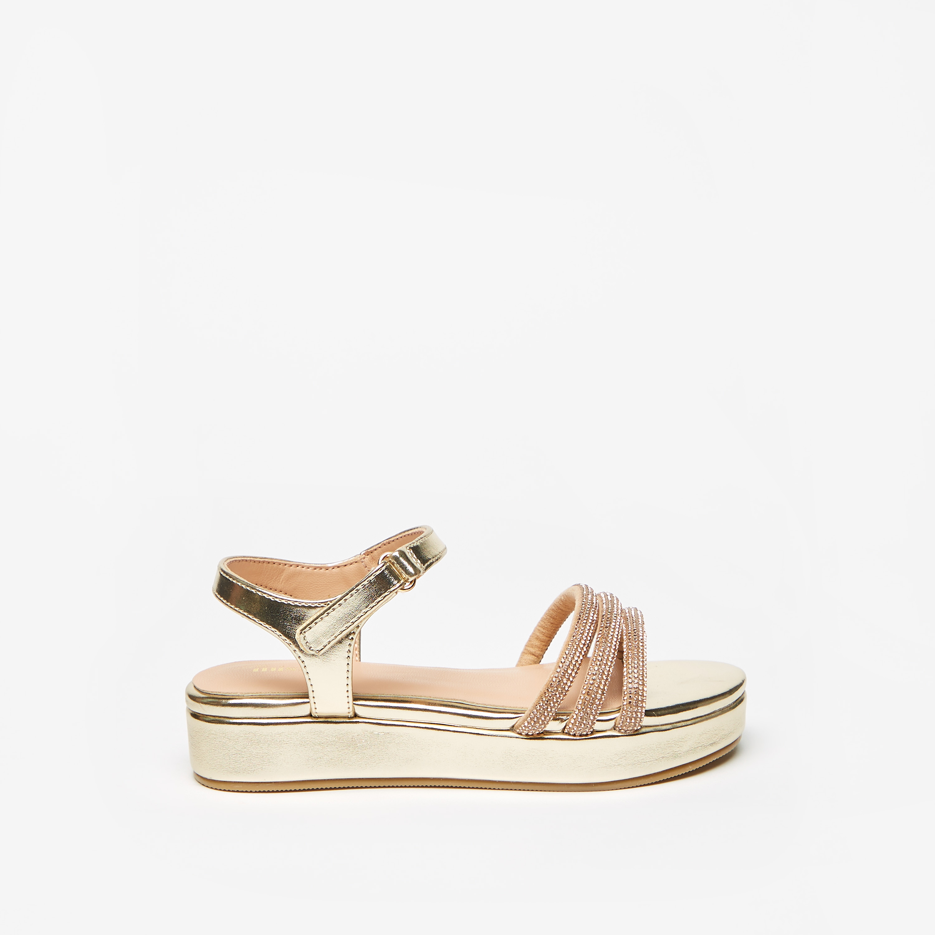 صندل فلاتفورم مزيّن بشريط إغلاق لاصق من ليتل ميسي-girls-shoes-sandals-image-3