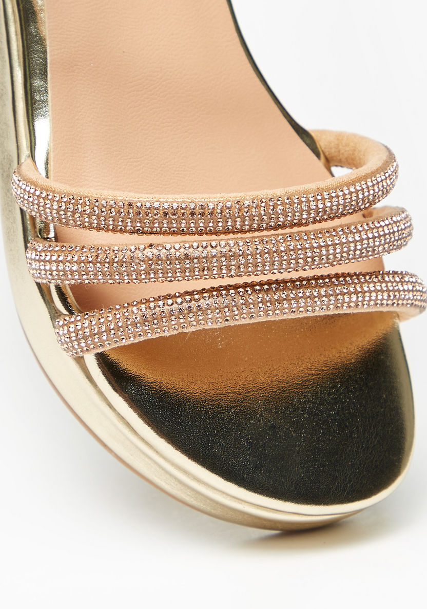 Little Missy Embellished Flatform Sandals with Hook and Loop Closure-Girl%27s Sandals-image-3