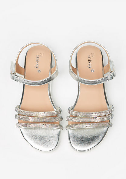 Little Missy Embellished Flatform Sandals with Hook and Loop Closure-Girl%27s Sandals-image-2