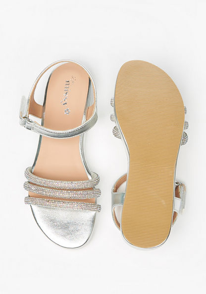 Little Missy Embellished Flatform Sandals with Hook and Loop Closure-Girl%27s Sandals-image-4