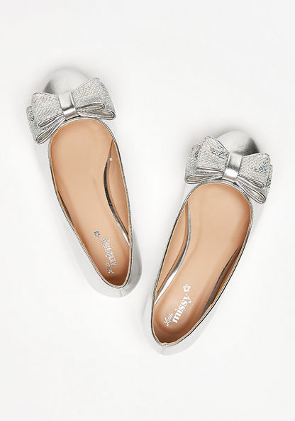 Little Missy Round Toe Ballerinas with Sequin Detail Bow Accent