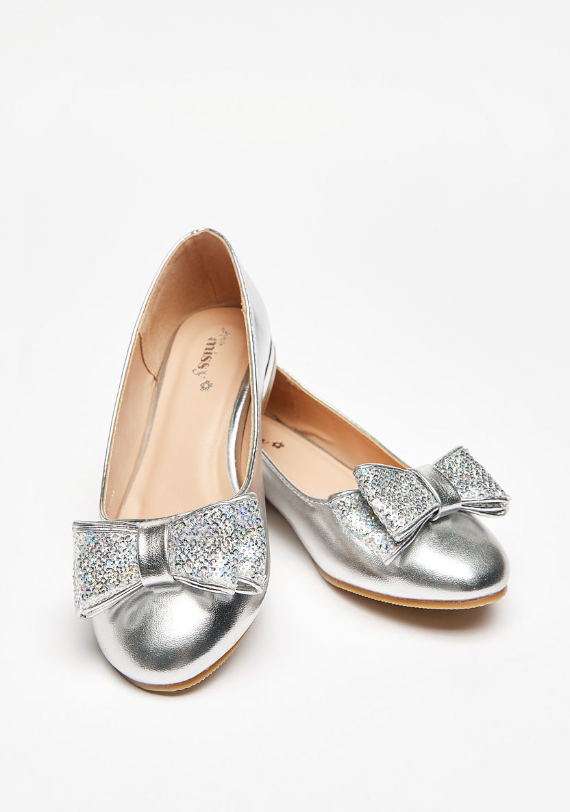 Little Missy Round Toe Ballerinas with Sequin Detail Bow Accent-Girl%27s Ballerinas-image-3