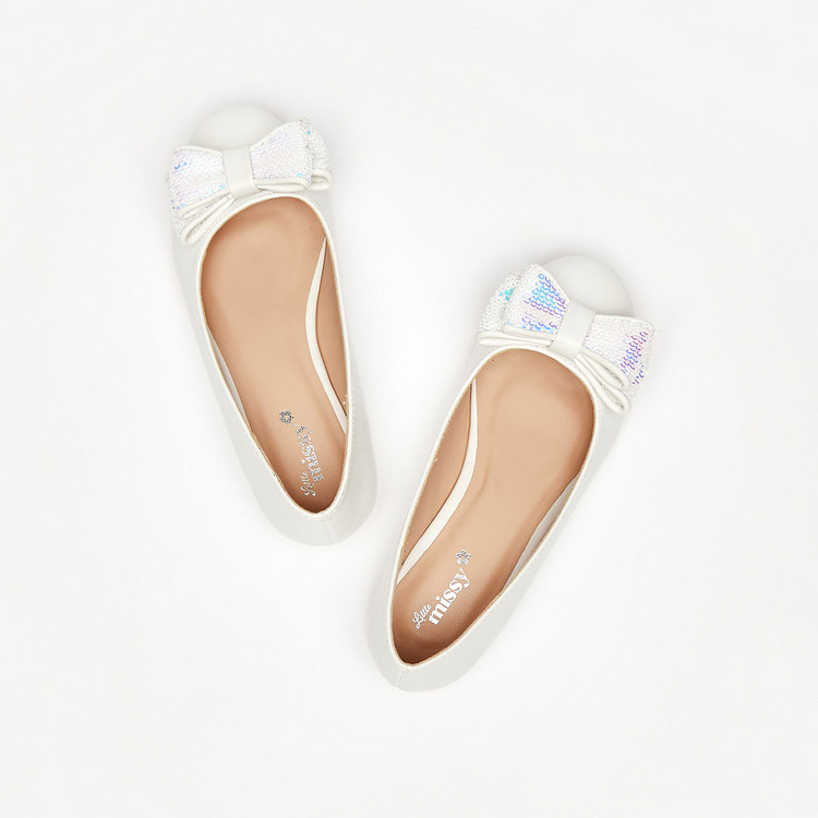 Little Missy Round Toe Ballerinas with Sequin Detail Bow Accent