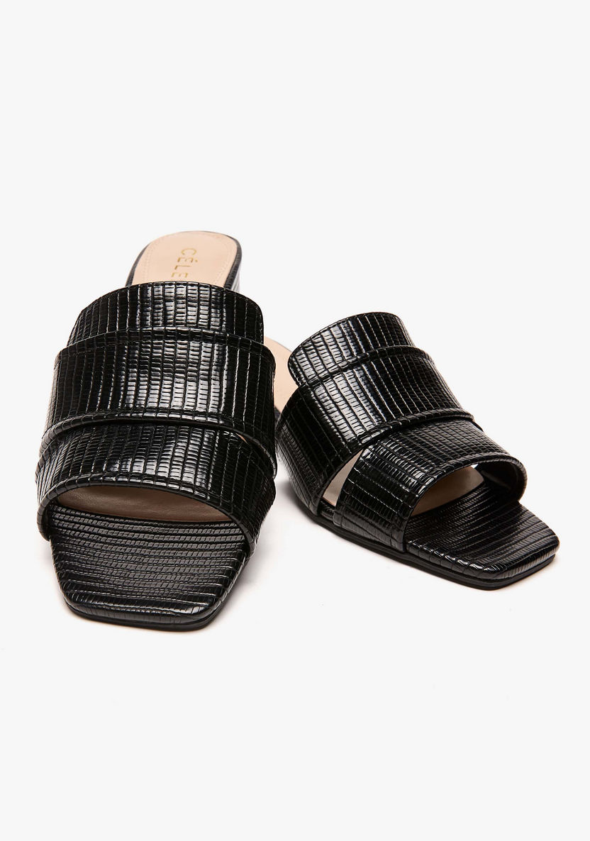 Celeste Women's Textured Slip-On Sandals with Block Heels-Women%27s Heel Sandals-image-3