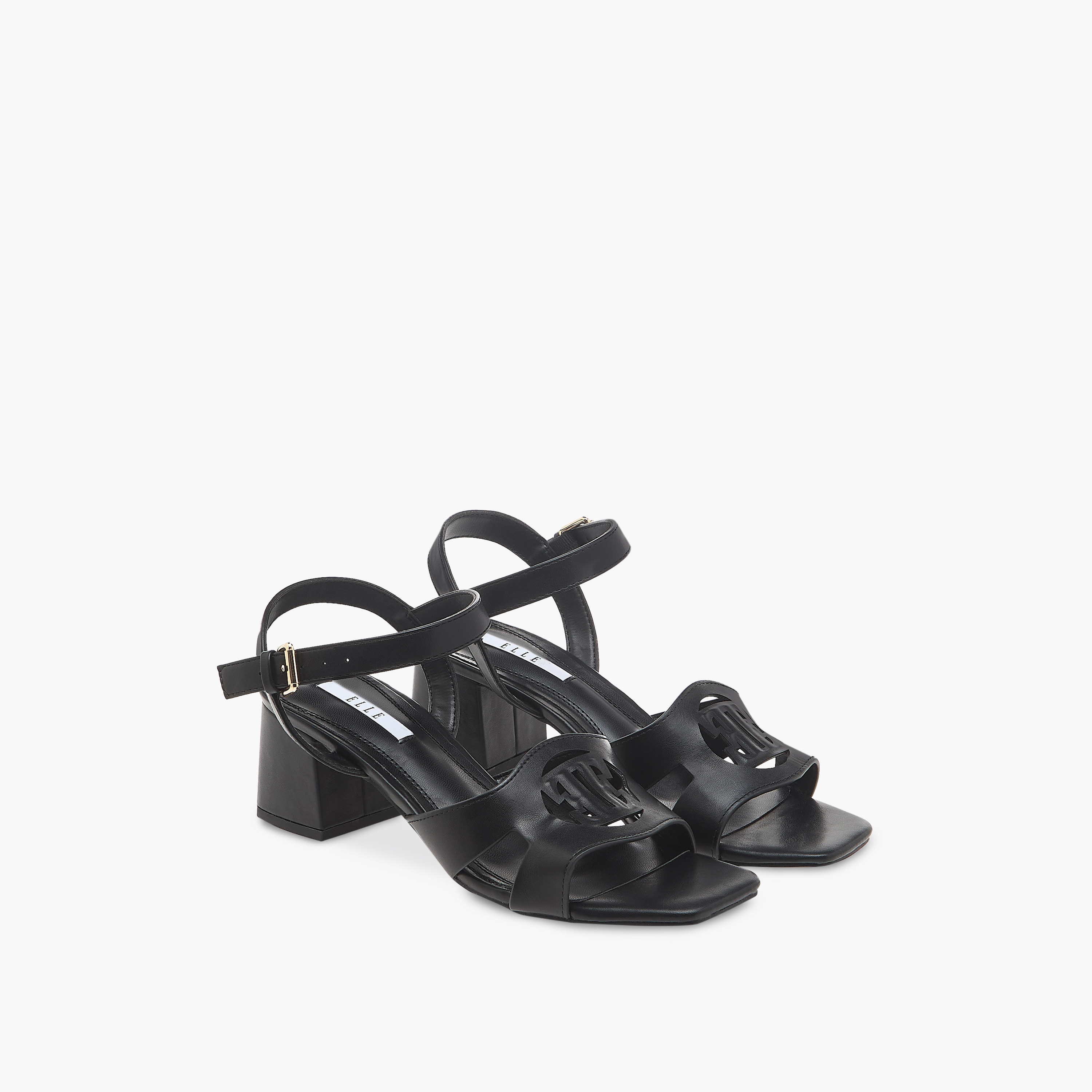 Elle Women's Logo Detail Sandals with Buckle Closure and Block Heels-women-shoes-sandals-heeled-image-1