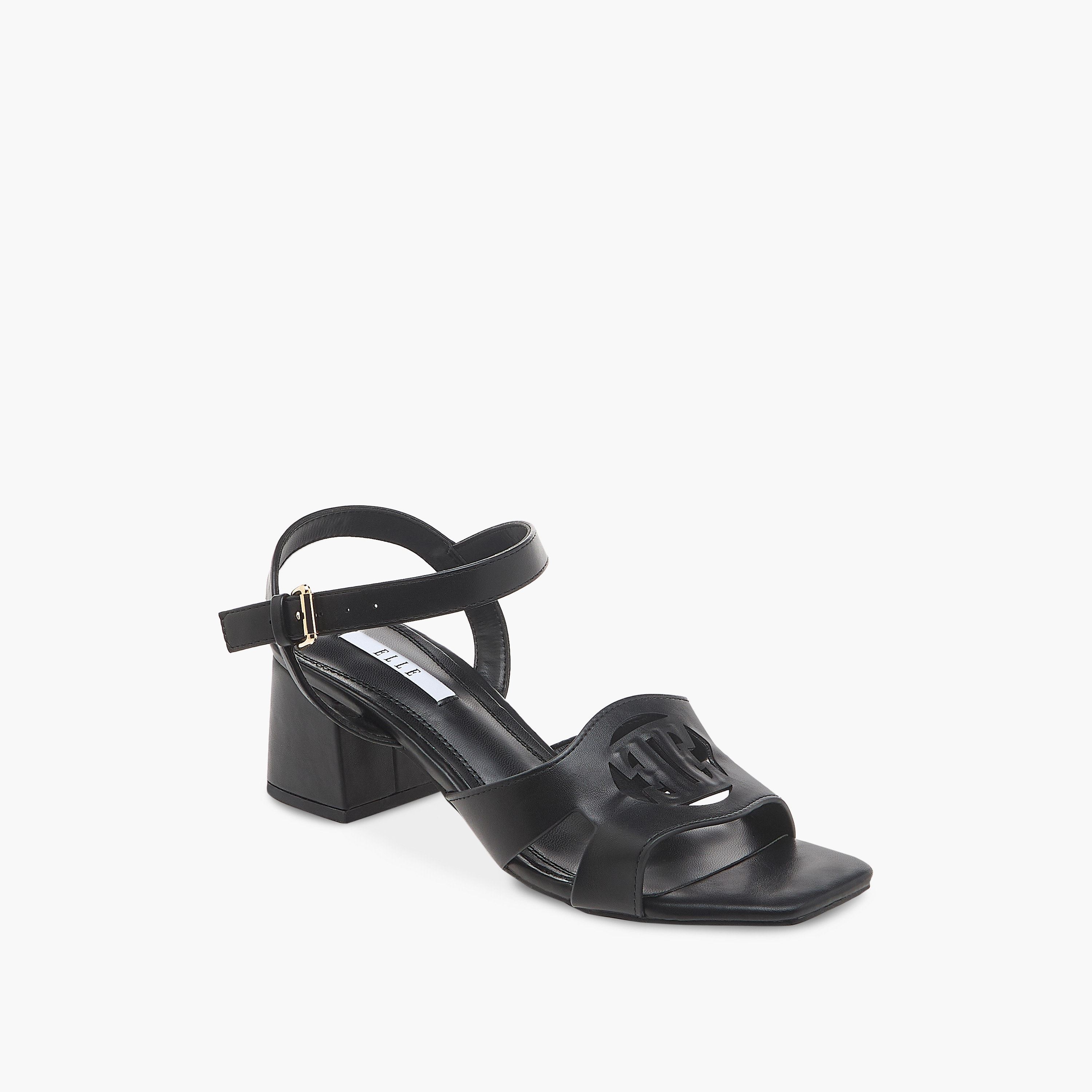 Elle Women's Logo Detail Sandals with Buckle Closure and Block Heels-women-shoes-sandals-heeled-image-2