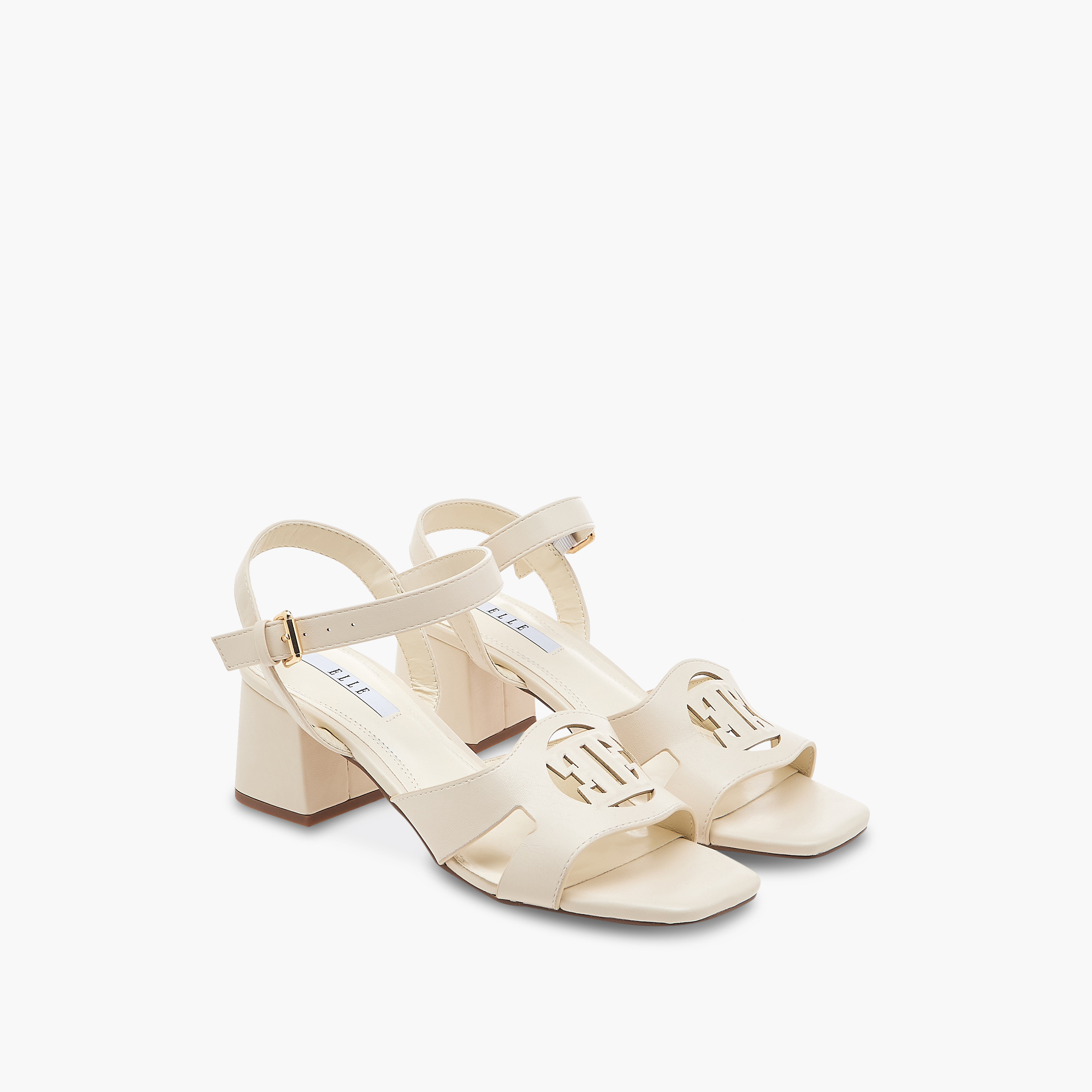 Elle Women's Logo Detail Sandals with Buckle Closure and Block Heels-women-shoes-sandals-heeled-image-1