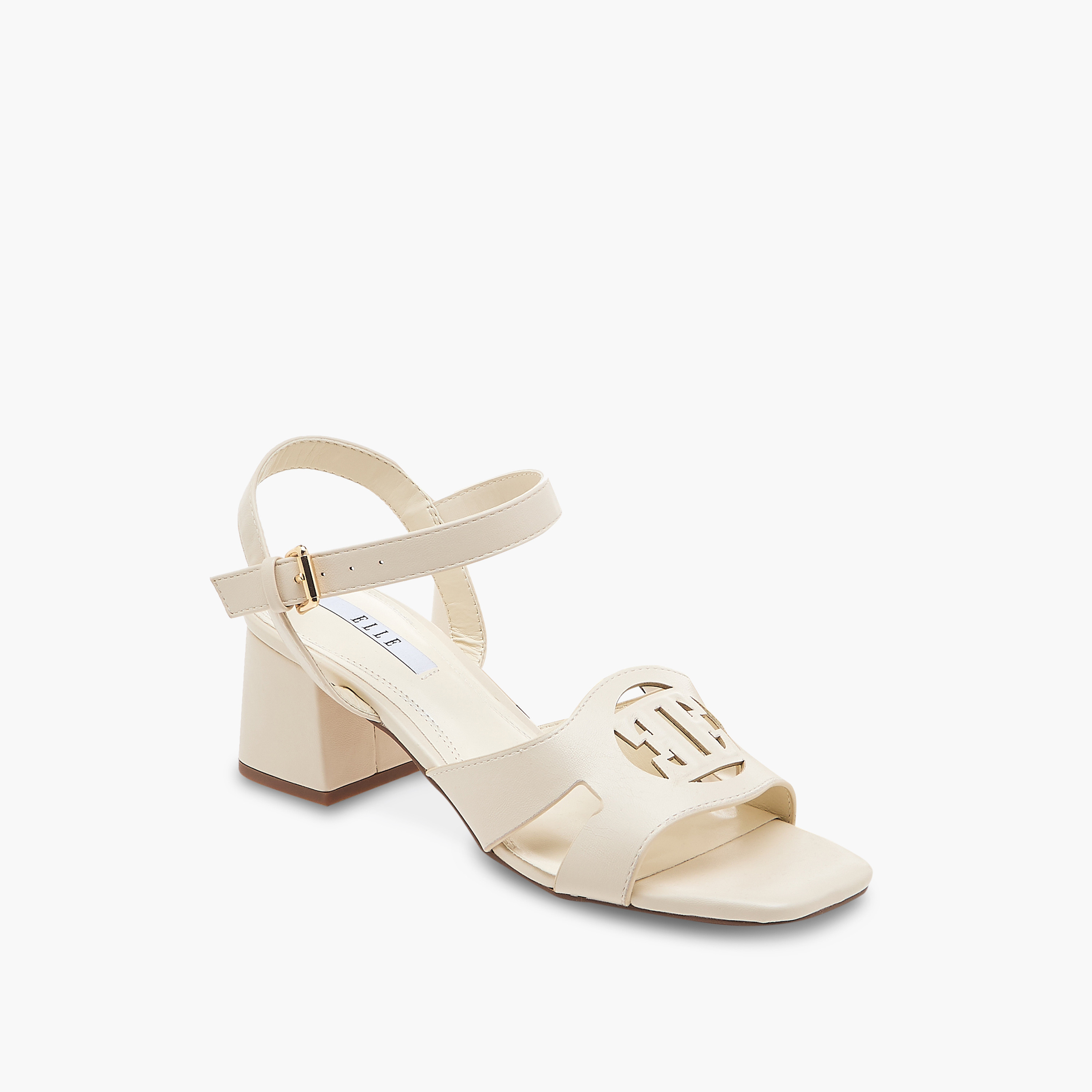 Elle Women's Logo Detail Sandals with Buckle Closure and Block Heels-women-shoes-sandals-heeled-image-2