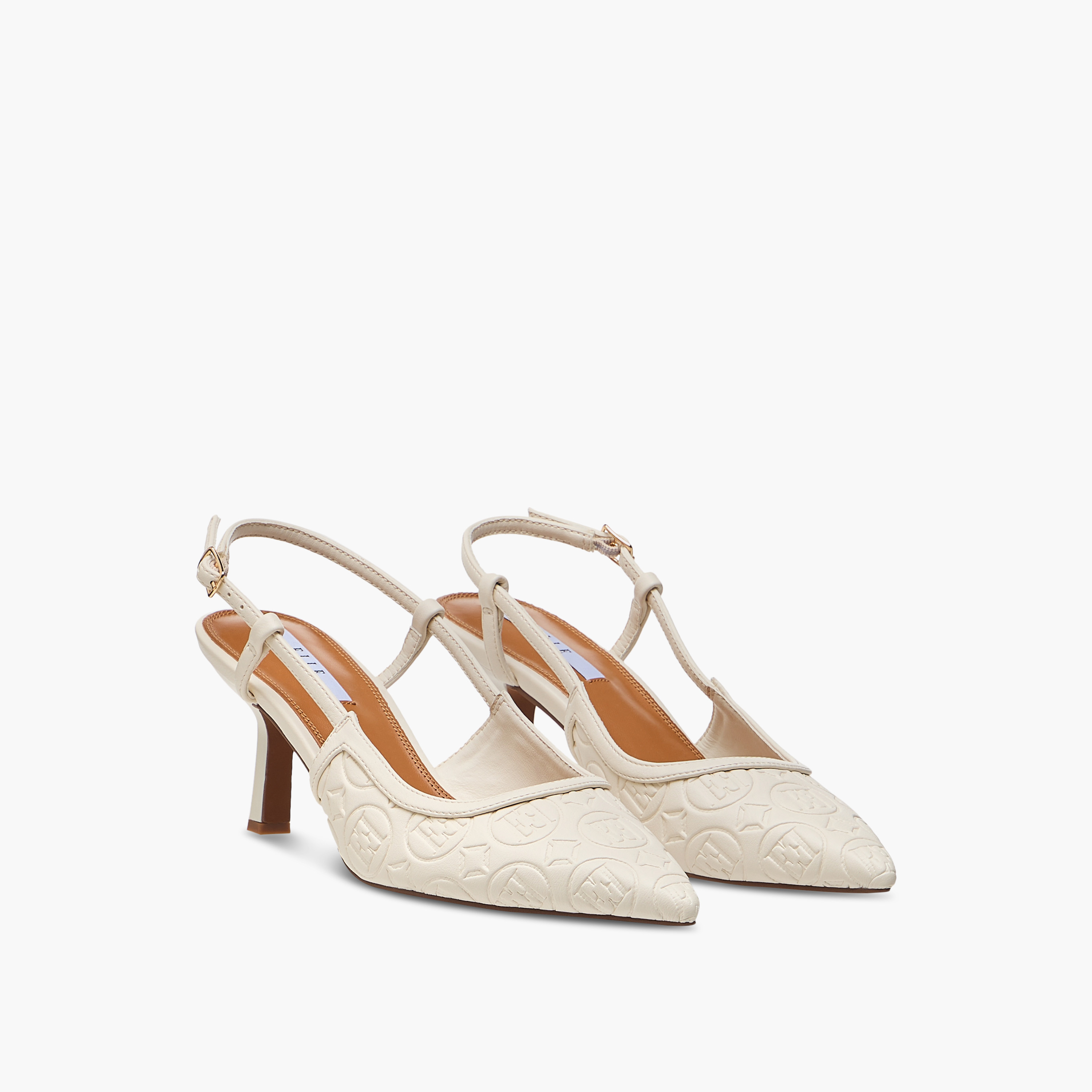 Elle Women's Monogram Detail Shoes with Buckle Closure and Stiletto Heels-women-shoes-sandals-heeled-image-1