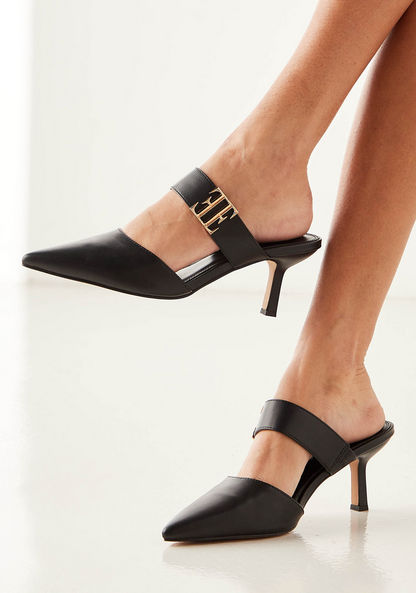 Elle Women's Slip-On Mules with Stiletto Heels and Metallic Detail-Women%27s Heel Shoes-image-0