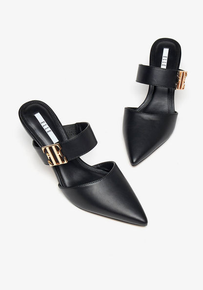 Elle Women's Slip-On Mules with Stiletto Heels and Metallic Detail-Women%27s Heel Shoes-image-2