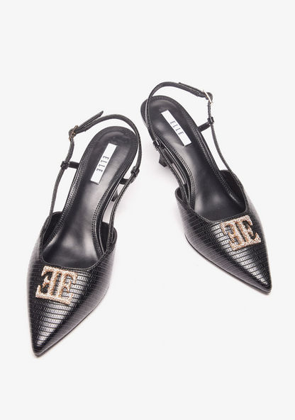 Elle Women's Logo Embellished Slingback Sandals with Kitten Heels-Women%27s Heel Shoes-image-2