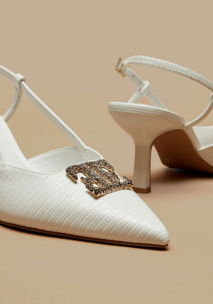 Elle Women's Logo Embellished Slingback Sandals with Kitten Heels-Women%27s Heel Shoes-image-3