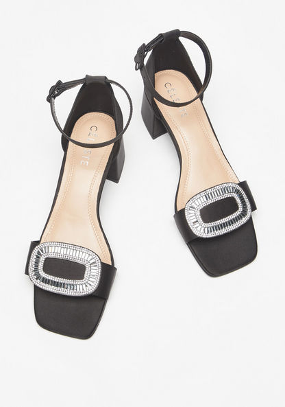 Celeste Women's Stone Embellished Open Toe Sandals with Block Heels