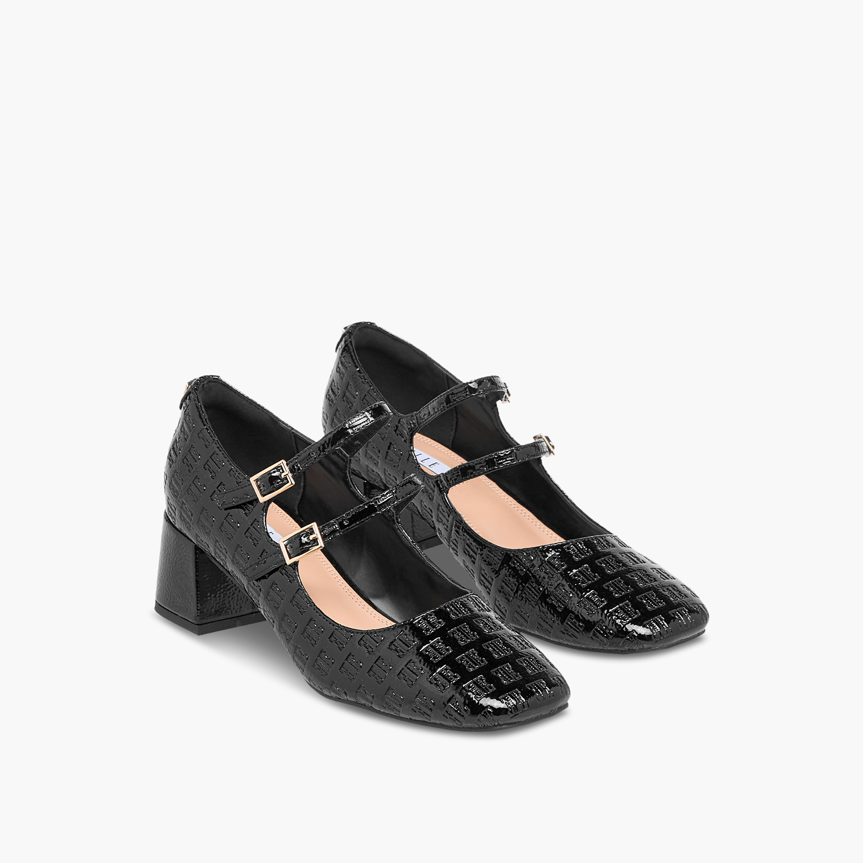 حذاء بنقوش شعار وكعب سميك وإغلاق إبزيم مزدوج للنساء من إيل-women-shoes-heels-image-1