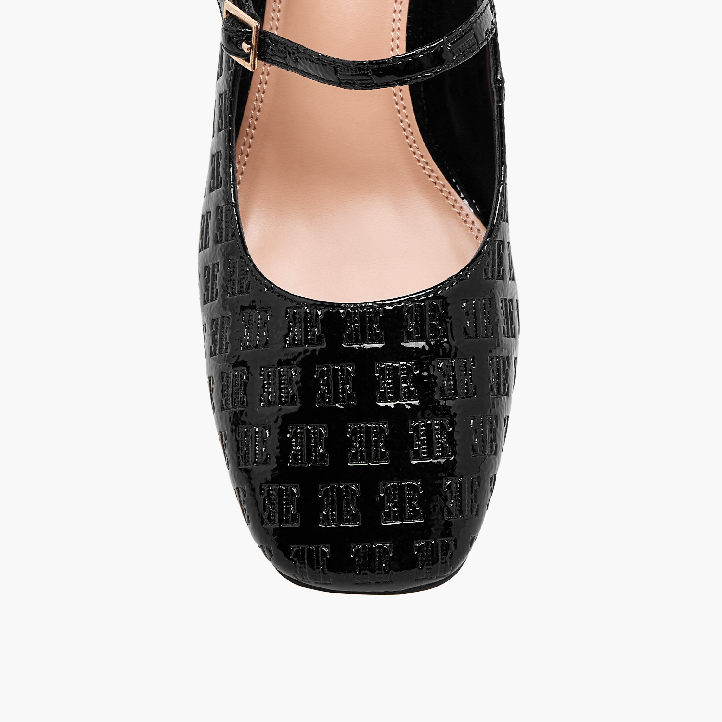 حذاء بنقوش شعار وكعب سميك وإغلاق إبزيم مزدوج للنساء من إيل-women-shoes-heels-image-4