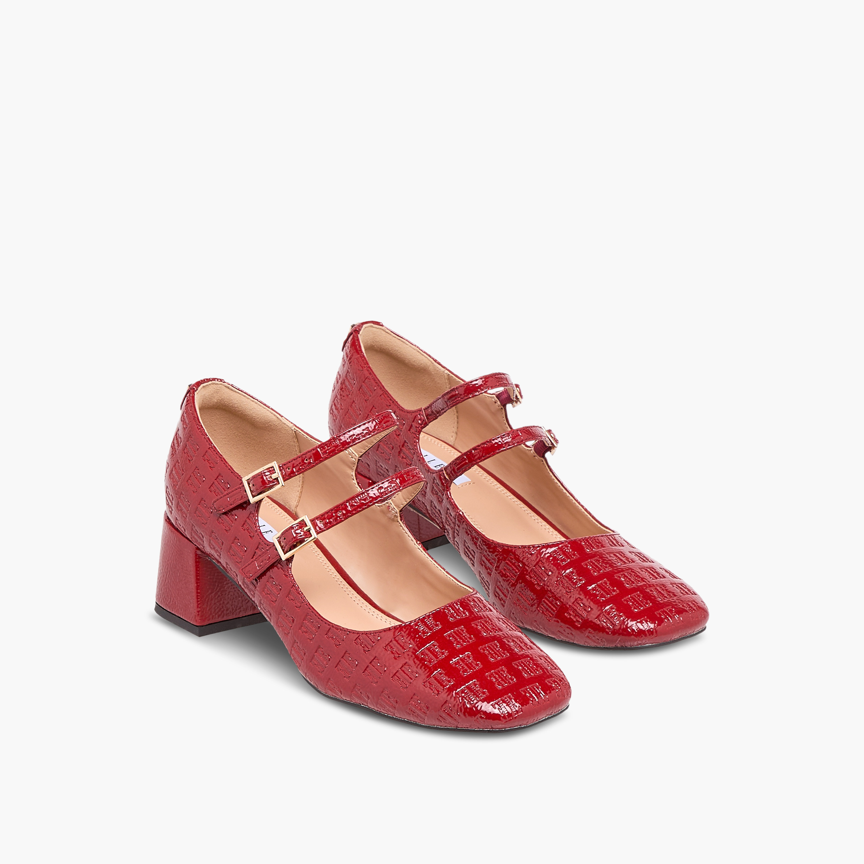 حذاء بنقوش شعار وكعب سميك وإغلاق إبزيم مزدوج للنساء من إيل-women-shoes-heels-image-1