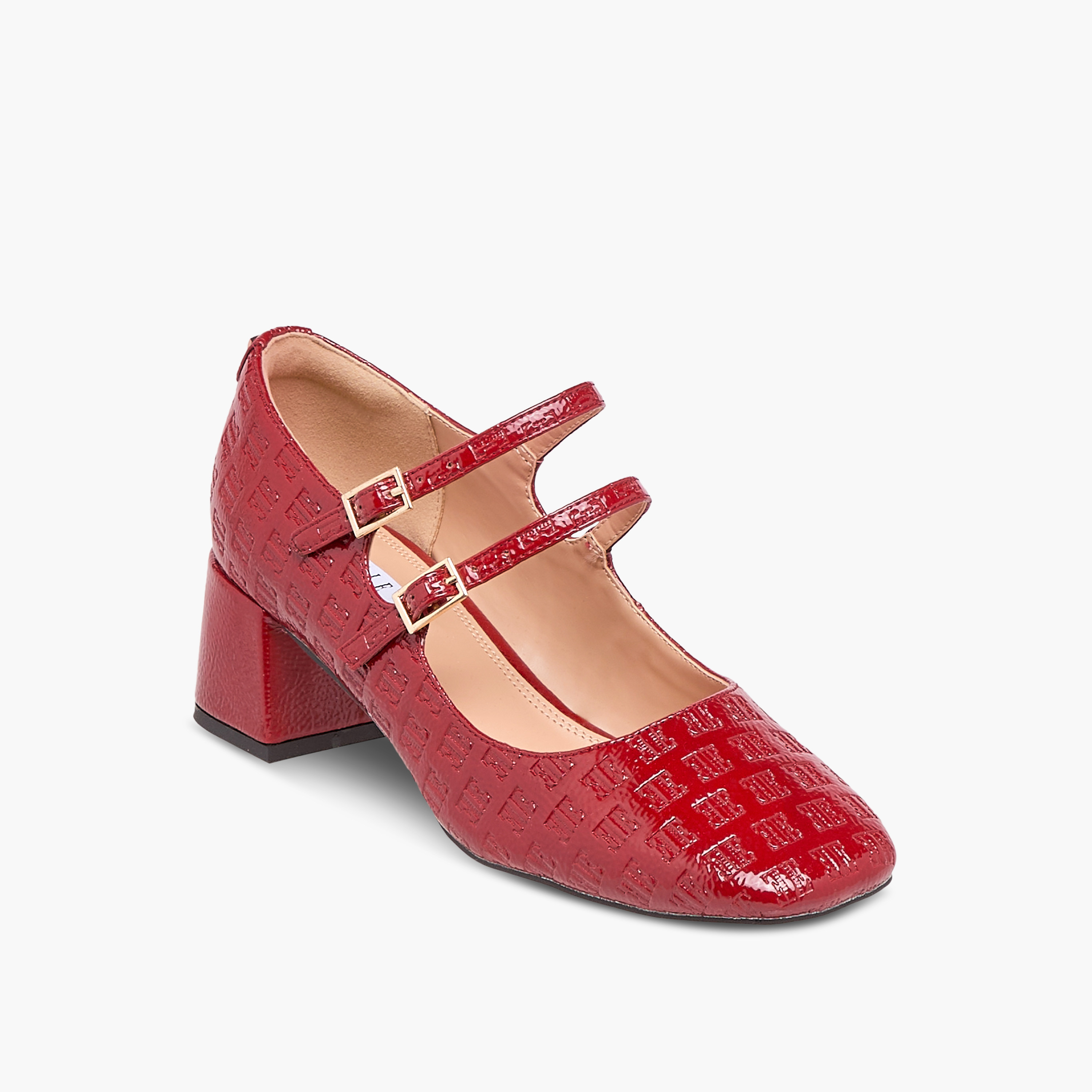 حذاء بنقوش شعار وكعب سميك وإغلاق إبزيم مزدوج للنساء من إيل-women-shoes-heels-image-2