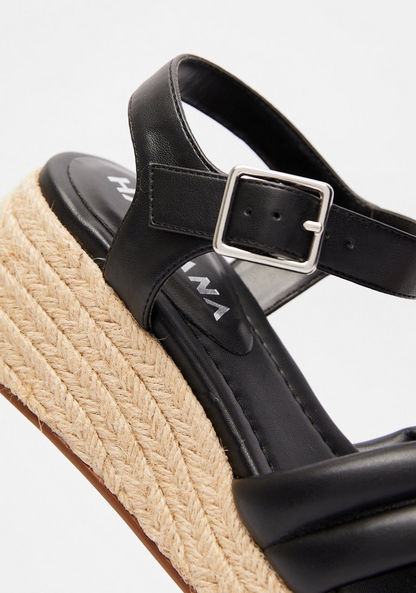 Haadana Solid Cross Strap Flatform Heel Sandals with Buckle Closure-Women%27s Heel Sandals-image-3